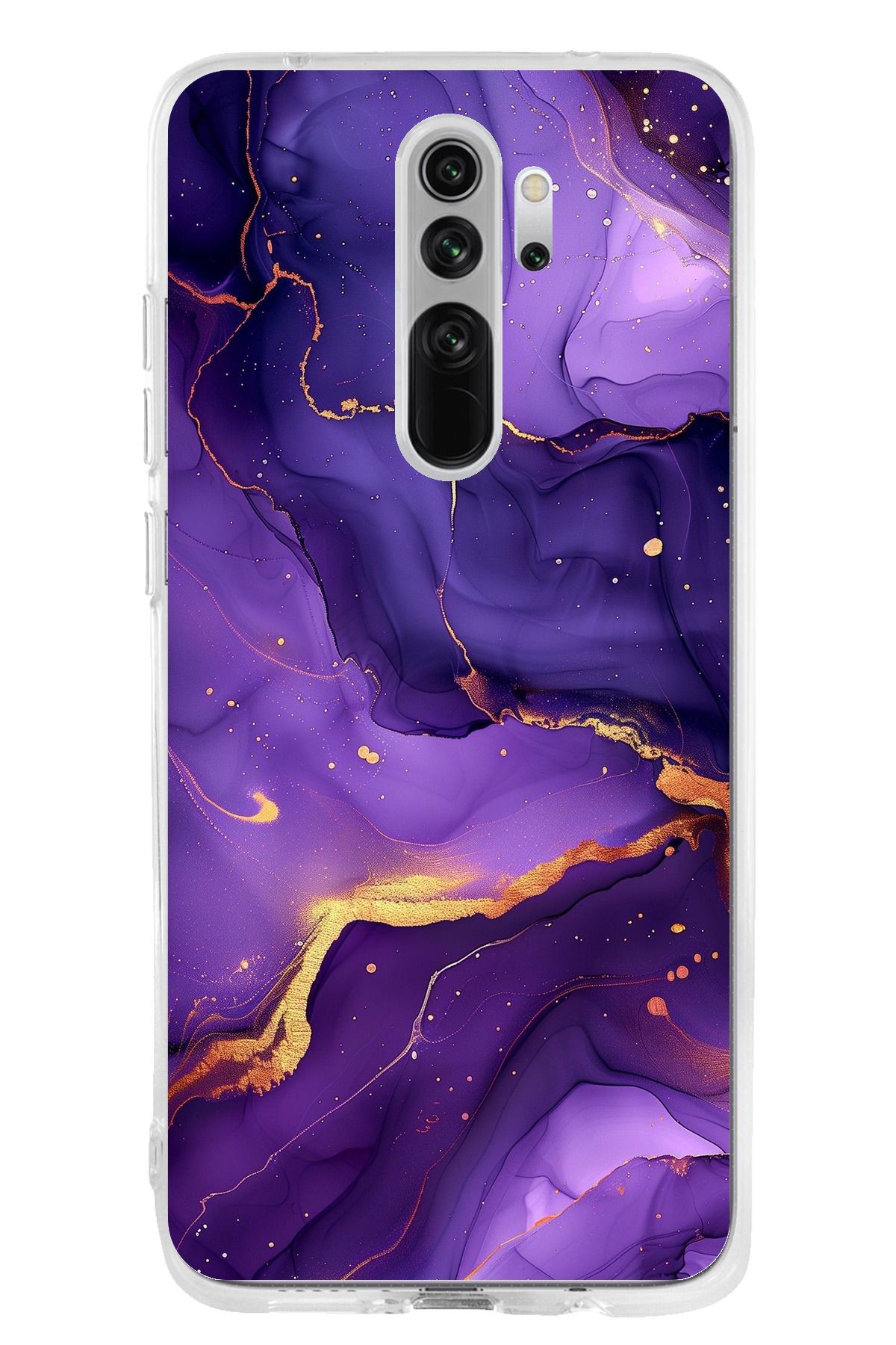 TechTree Redmi Note 8 Pro Uyumlu Ametist Taşı Mor Mermer Şeffaf Silikon Kılıf
