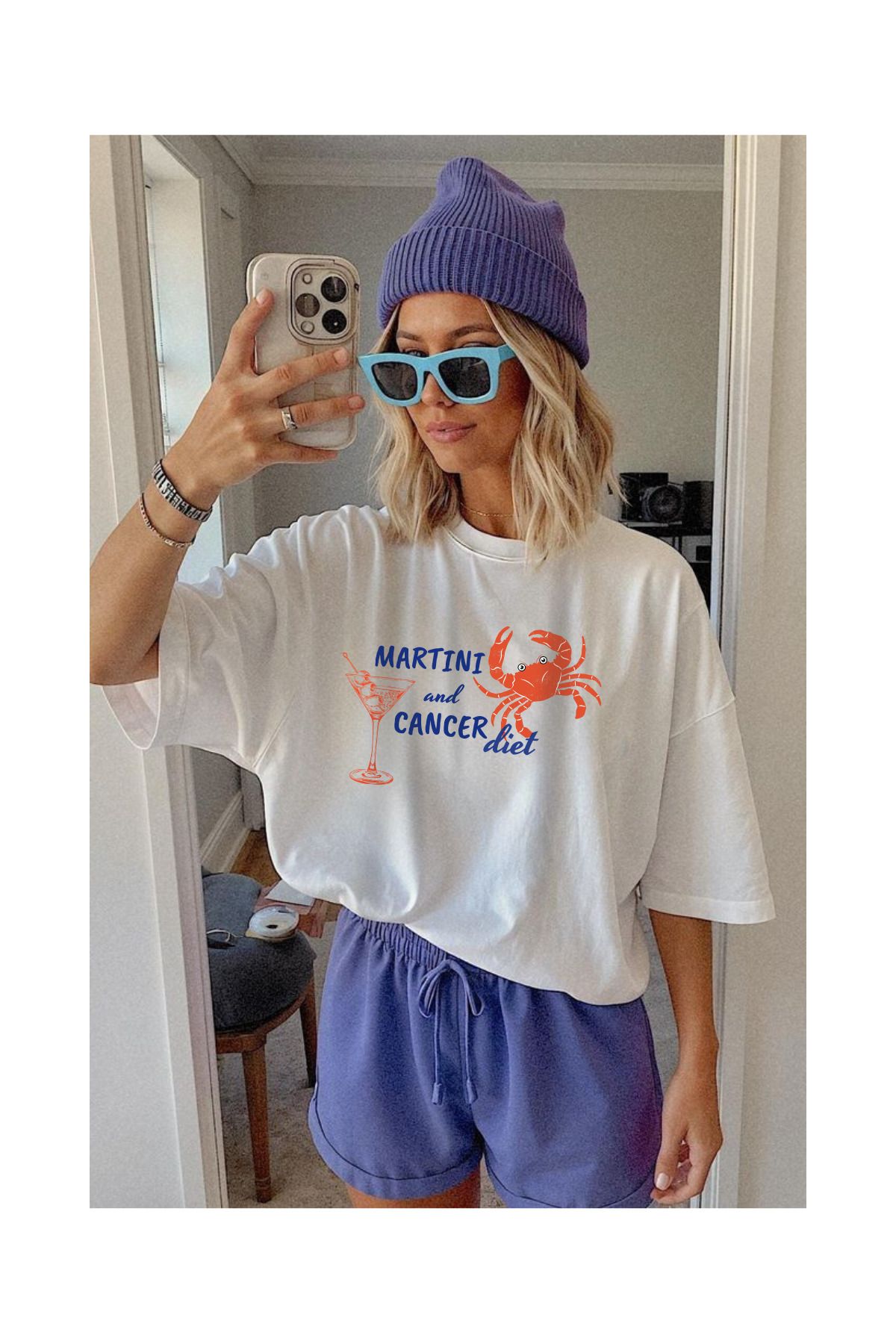 Le'sluette shadow of style Yengeç Baskılı Oversize %100 Pamuklu T-shirt