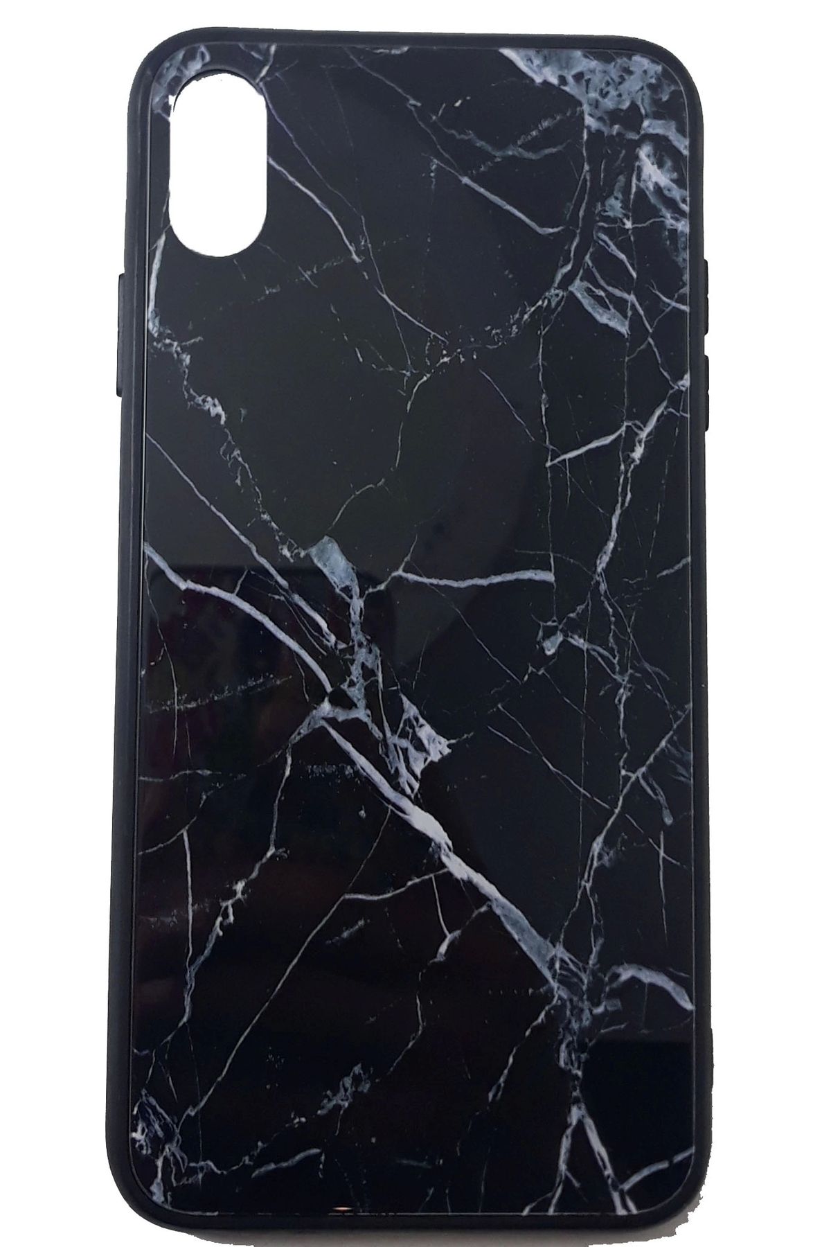 qtop İphone XS Max Kılıf Mermer Desenli Silikon Siyah