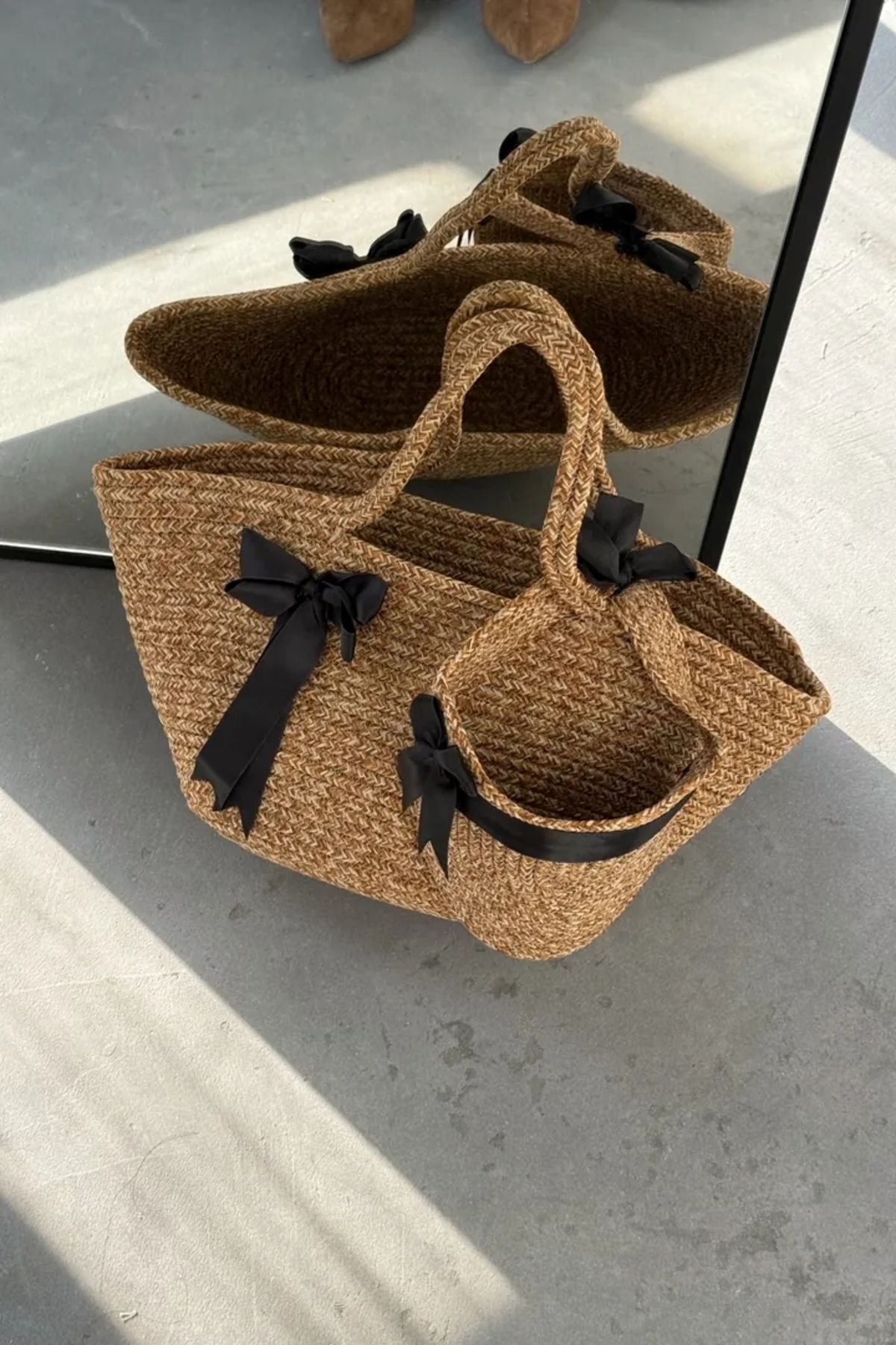 LEONAS Şapka Hediyeli Handmade Hasır El ve Omuz Çanta Marlove Siyah