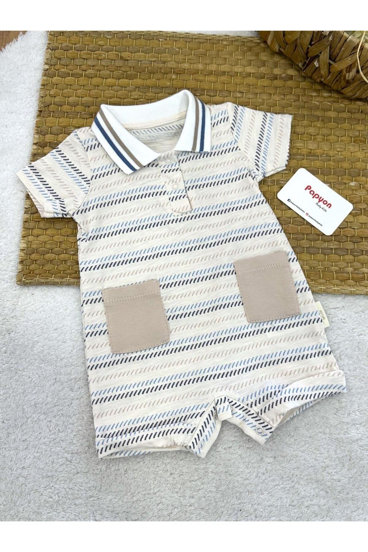 Papyon Baby Kids Marine Ship Polo Yaka Erkek Bebek Yazlık Şort Tulum (3-6/6-9/9-12 Ay)