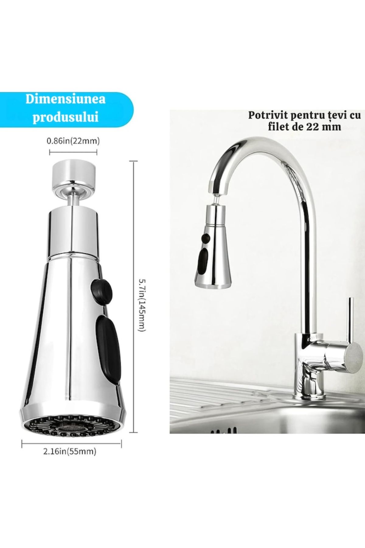 varioshop-VarioShop® Swivel Faucet Aerator, Universal, 3 Spray Modes, G1/2 Thread, 360° Rotation, 4