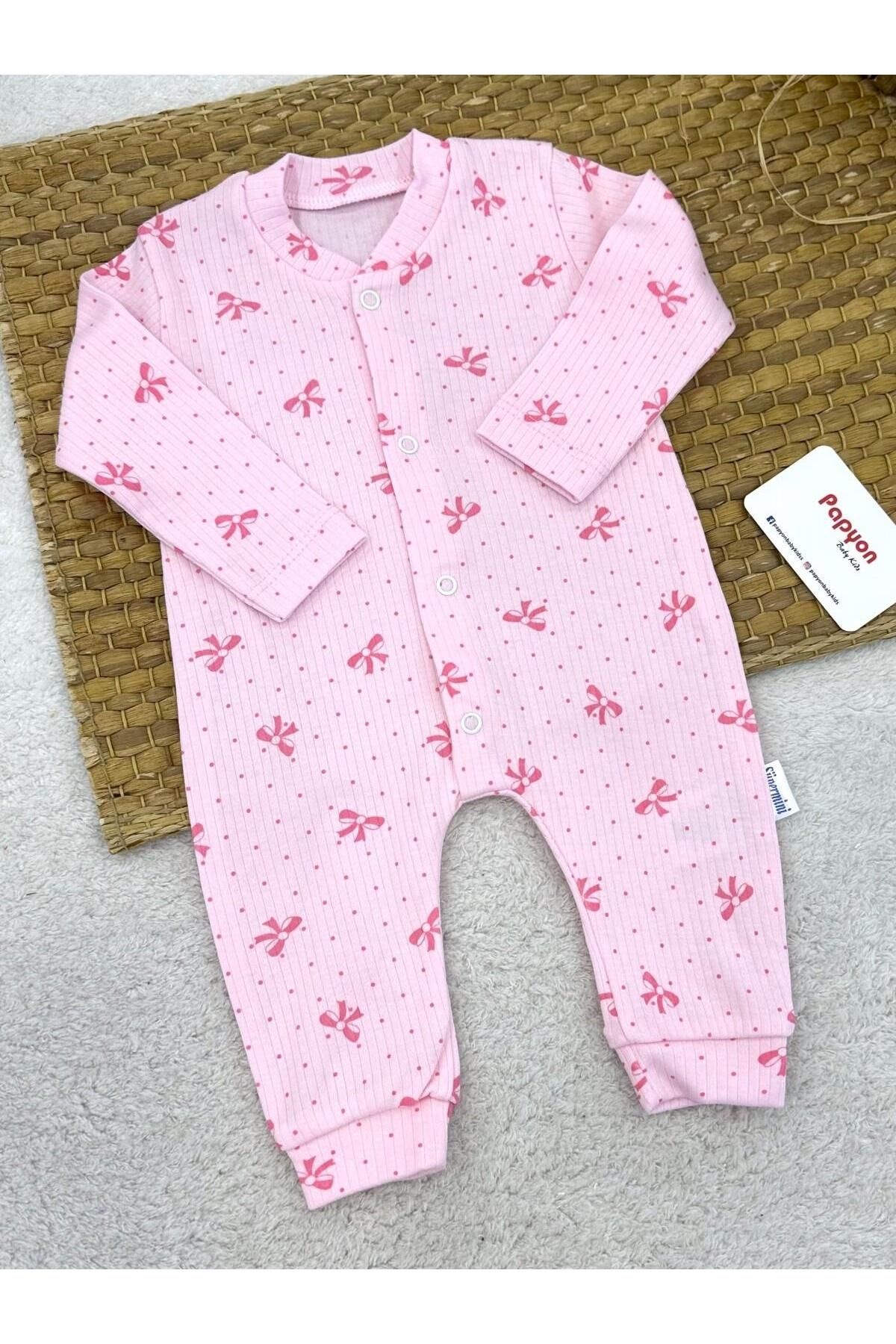 Papyon Baby Kids Puanlı Fiyonk Desenli Fitilli Kız Bebek Tulum (0-3/3-6/6-9 Ay)