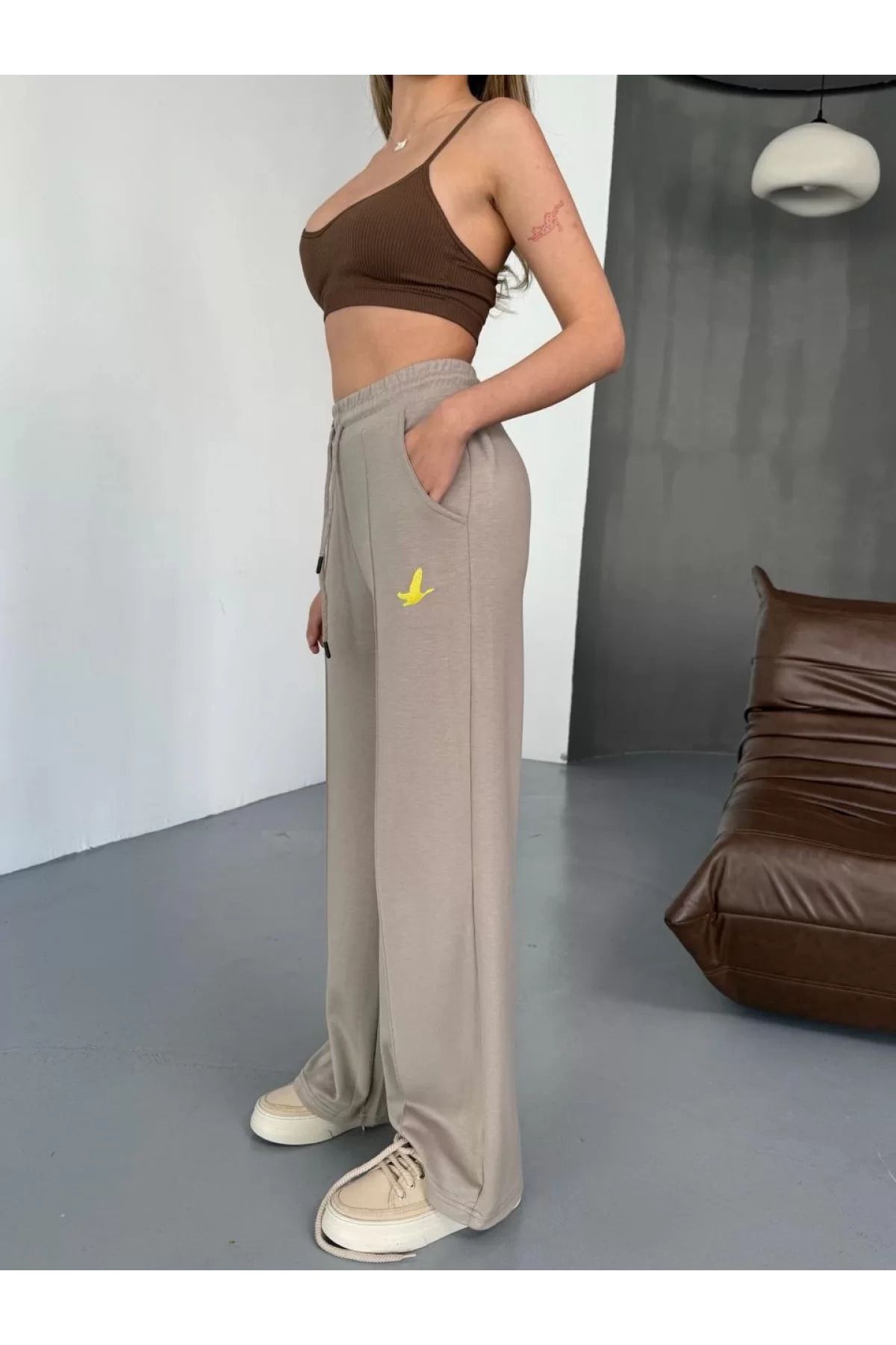 BBbutik Osy Modal Yumuşak Dokulu Kumaş Nakış işlemeli Rahat Bol Paça Eşofman Pantalon