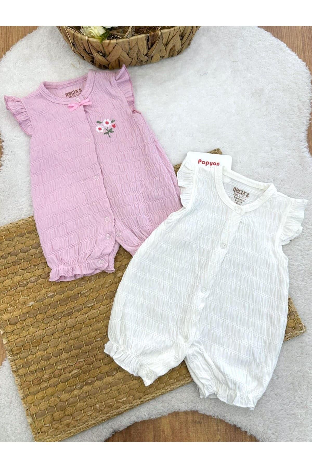 Papyon Baby Kids Bouquet Çiçek Nakışlı Kız Bebek 2li Şort Tulum (0-3/3-6 Ay)