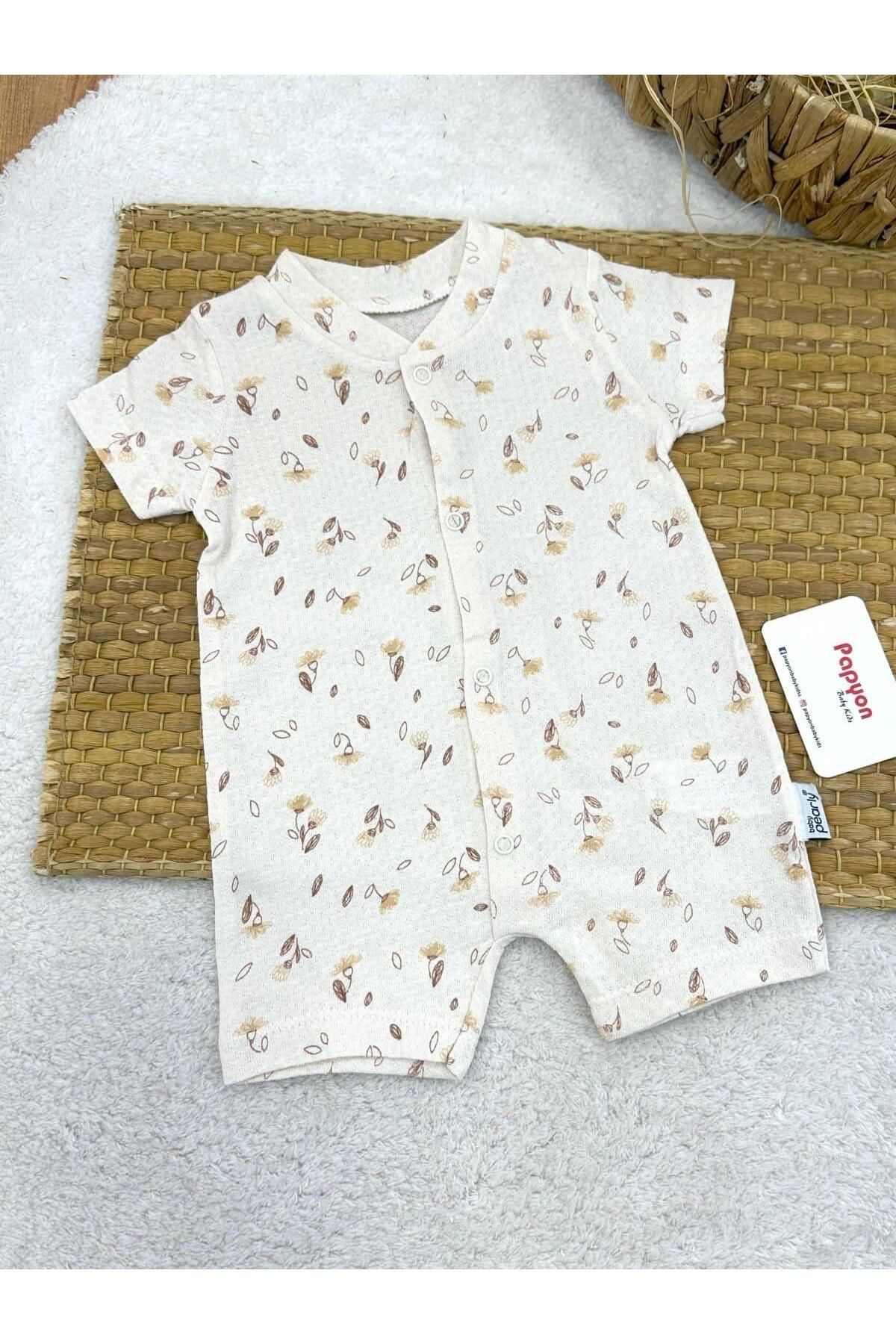 Papyon Baby Kids Çiçek Desenli Jakarlı Kız Bebek Yazlık Şort Tulum (3-6/6-9/9-12 Ay)