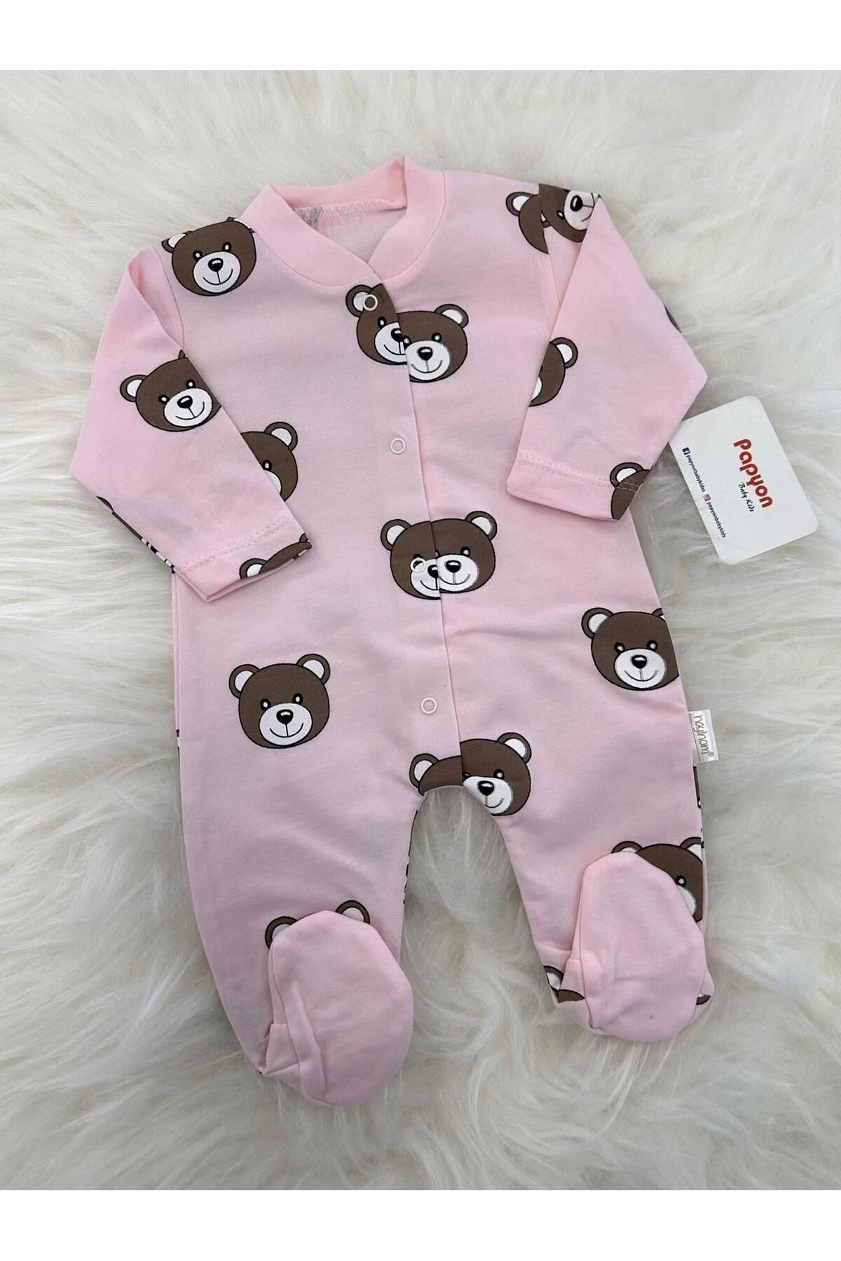 Papyon Baby Kids Ayıcık Baskılı Kız Bebek Patikli Tulum 0-1/1-3/3-6 Ay