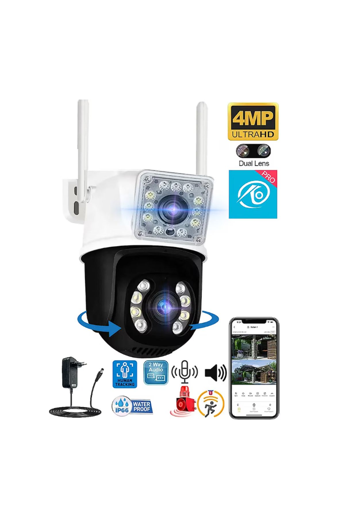 Elektronik Atölye 4mp Wifi Ptz Akıllı Kamera Uyumlu 256 GB Sd Kart Desteği