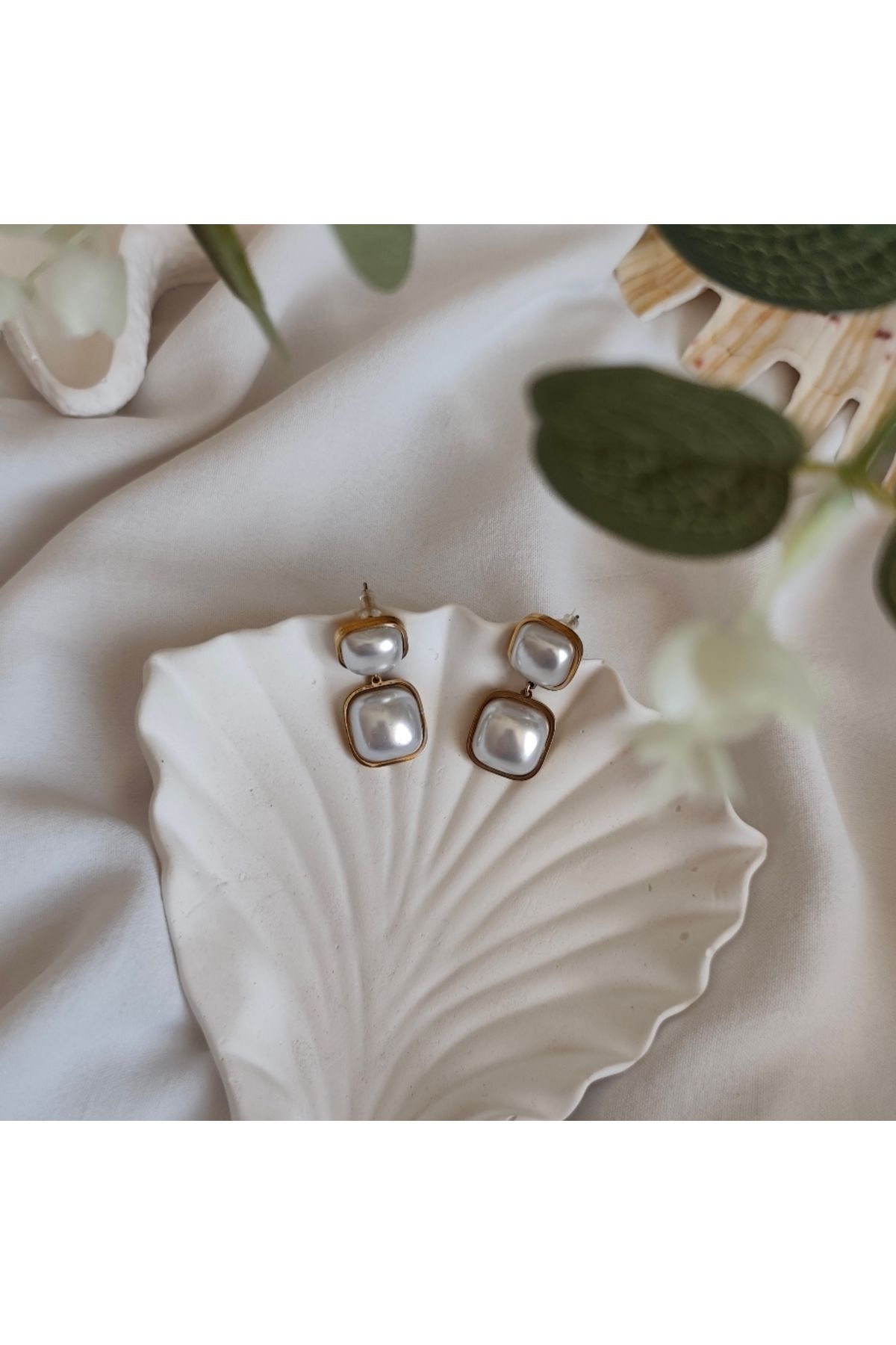 miyesa stainless steel Çelik Kare İnci Küpe
