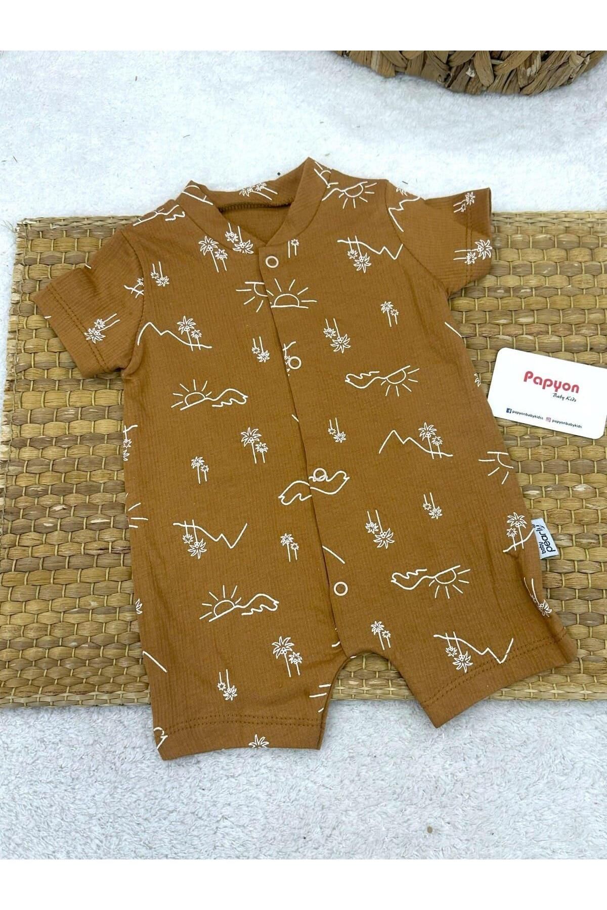 Papyon Baby Kids Palmiye Güneş Desenli Erkek Bebek Yazlık Şort Tulum (3-6/6-9/9-12 Ay)
