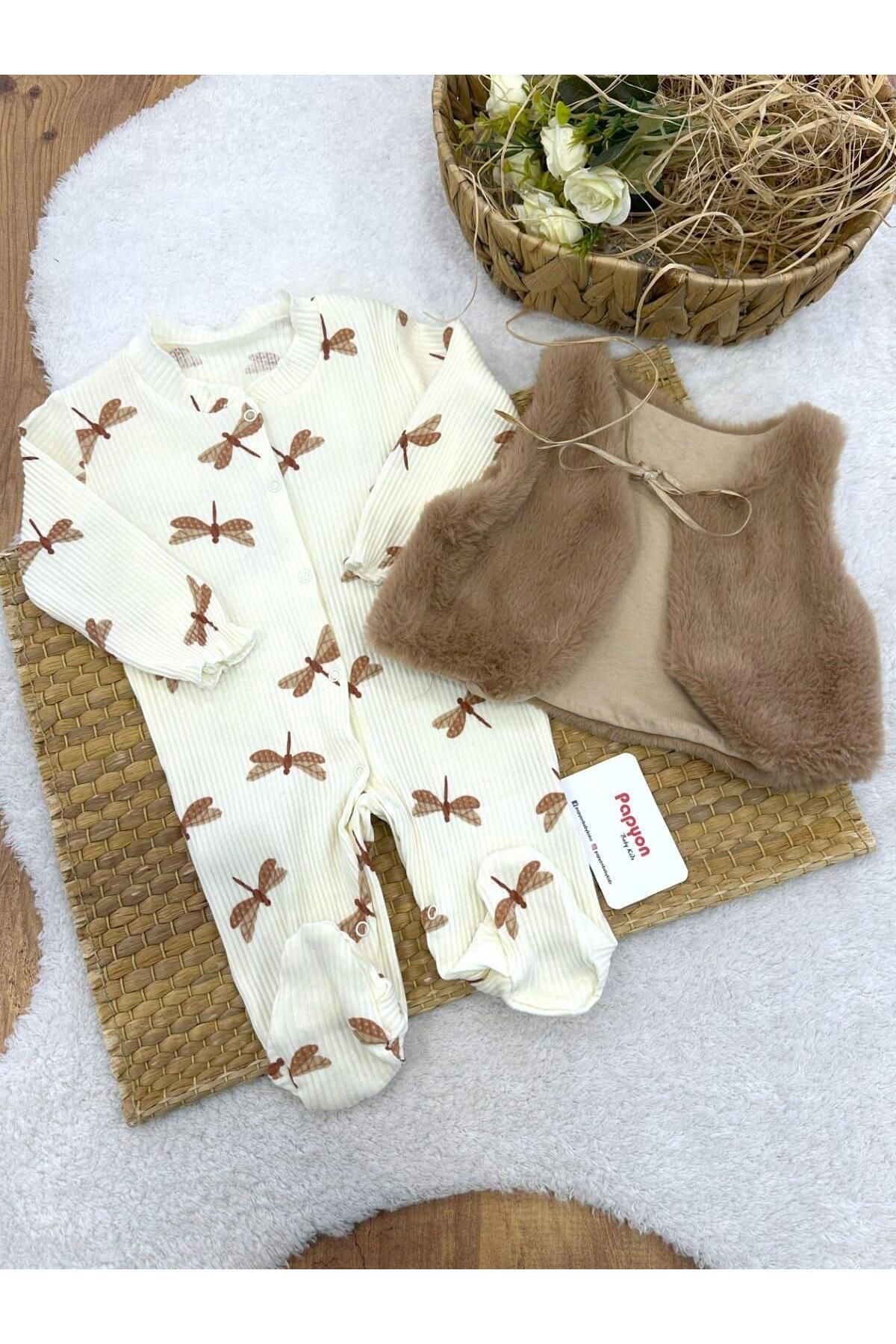 Papyon Baby Kids Yusufçuk Desenli Yelekli Kız Bebek Tulum (0-3/3-6 Ay)