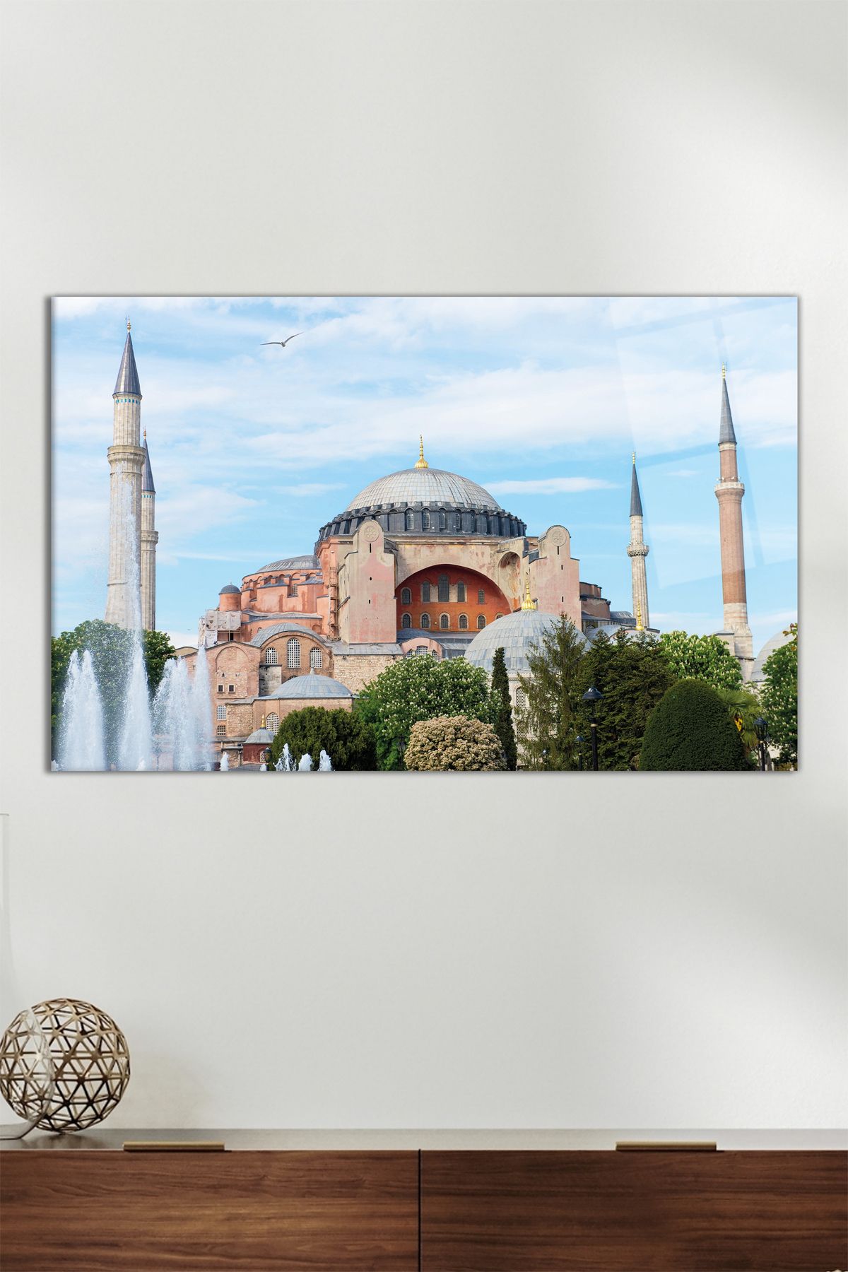 Vosevu İstanbul Ayasofya Yatay Cam Tablo, Modern Ev Ofis Dekoru, Hediyelik Duvar Dekorasyonu, Kırılmaz Cam