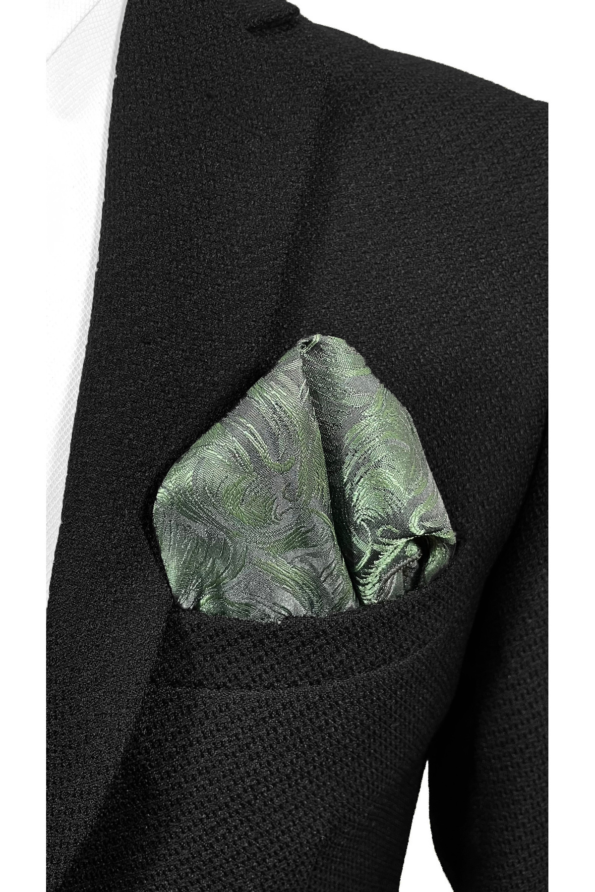BLC Basic Line Co.-Elegant Black Background with Green Paisley Microfiber Tie and Pocket Square Set – 7 cm 5