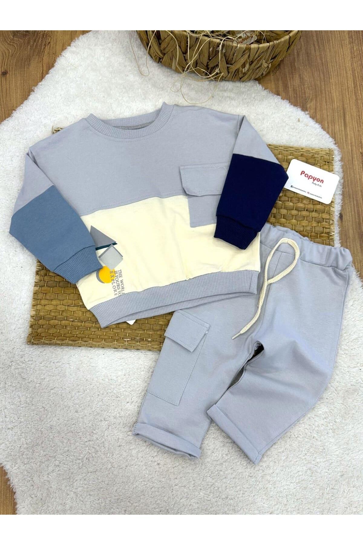 Papyon Baby Kids Geometrik Baskılı Erkek Bebek 2ip Takım (6-9/9-12/12-18/18-24 Ay)