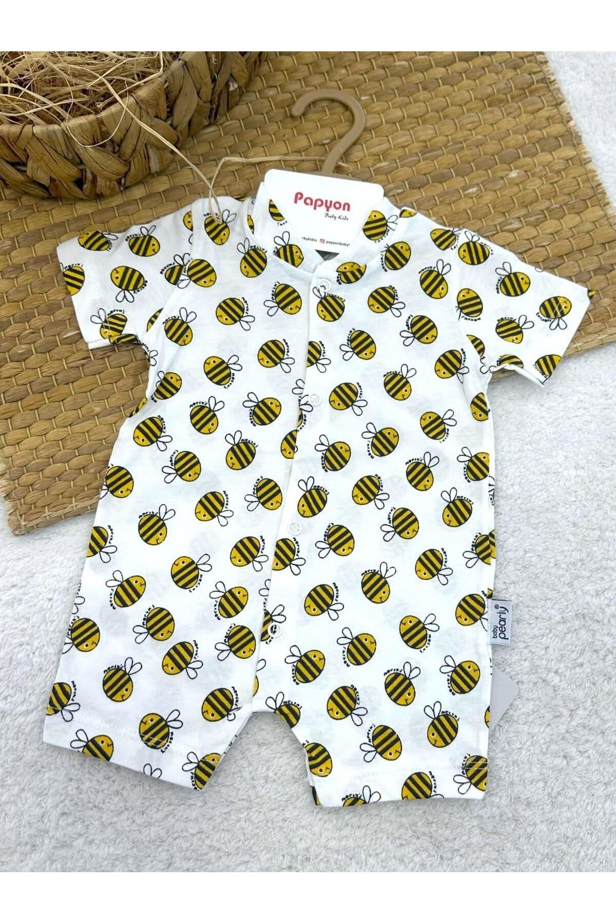 Papyon Baby Kids Arı Desenli Uniseks Bebek Yazlık Tulum (3-6/6-9/9-12 Ay)