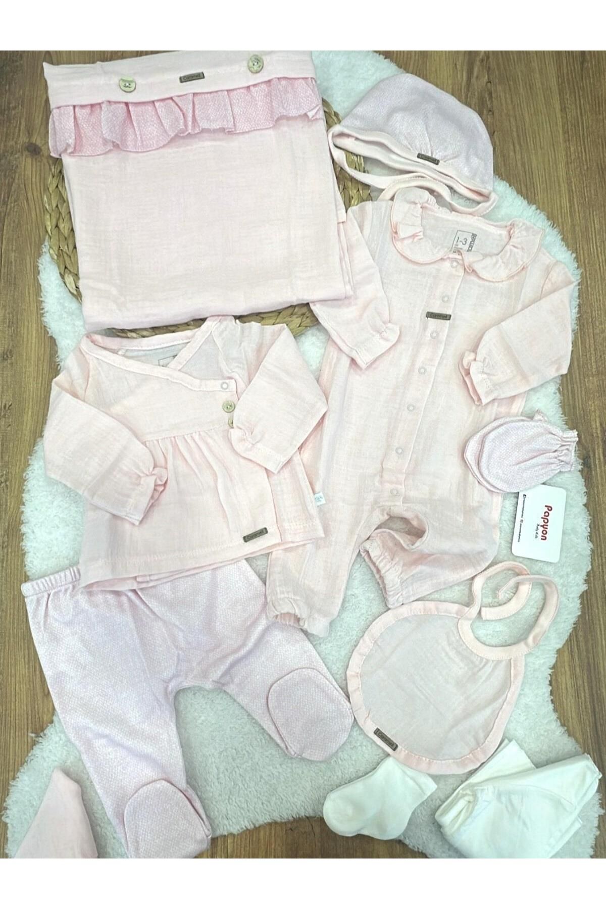 Papyon Baby Kids Natural Müslin Yenidoğan Kız Bebek 10lu Hastane Çıkış Seti