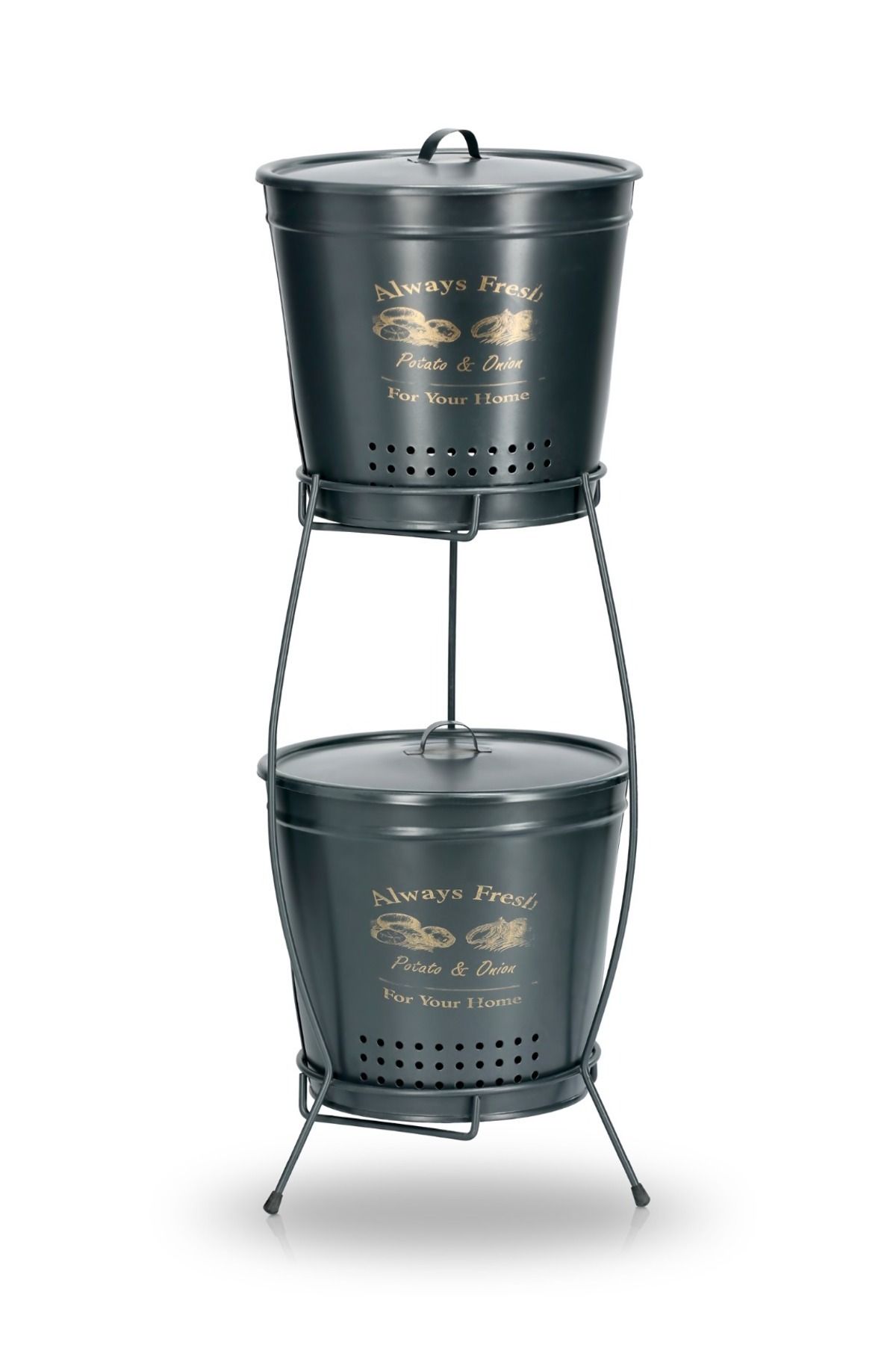 EvrenHome 2 Katlı Midi Konik Patate Soğan Kovası D2001s Siyah