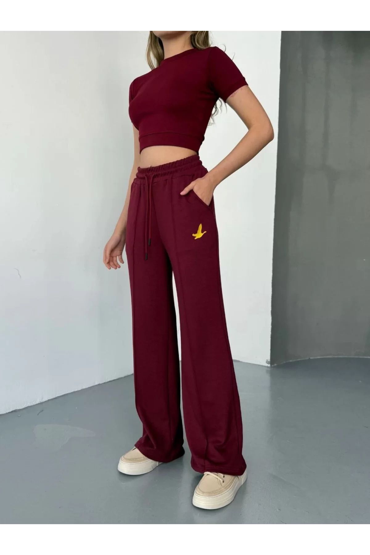BBbutik Osy Modal Yumuşak Dokulu Kumaş Nakış işlemeli Rahat Bol Paça Eşofman Pantalon