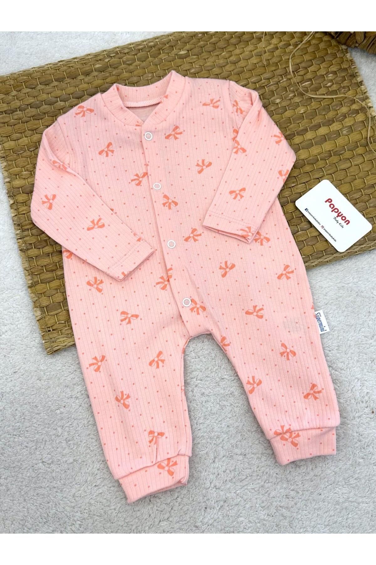 Papyon Baby Kids Puanlı Fiyonk Desenli Fitilli Kız Bebek Tulum (0-3/3-6/6-9 Ay)