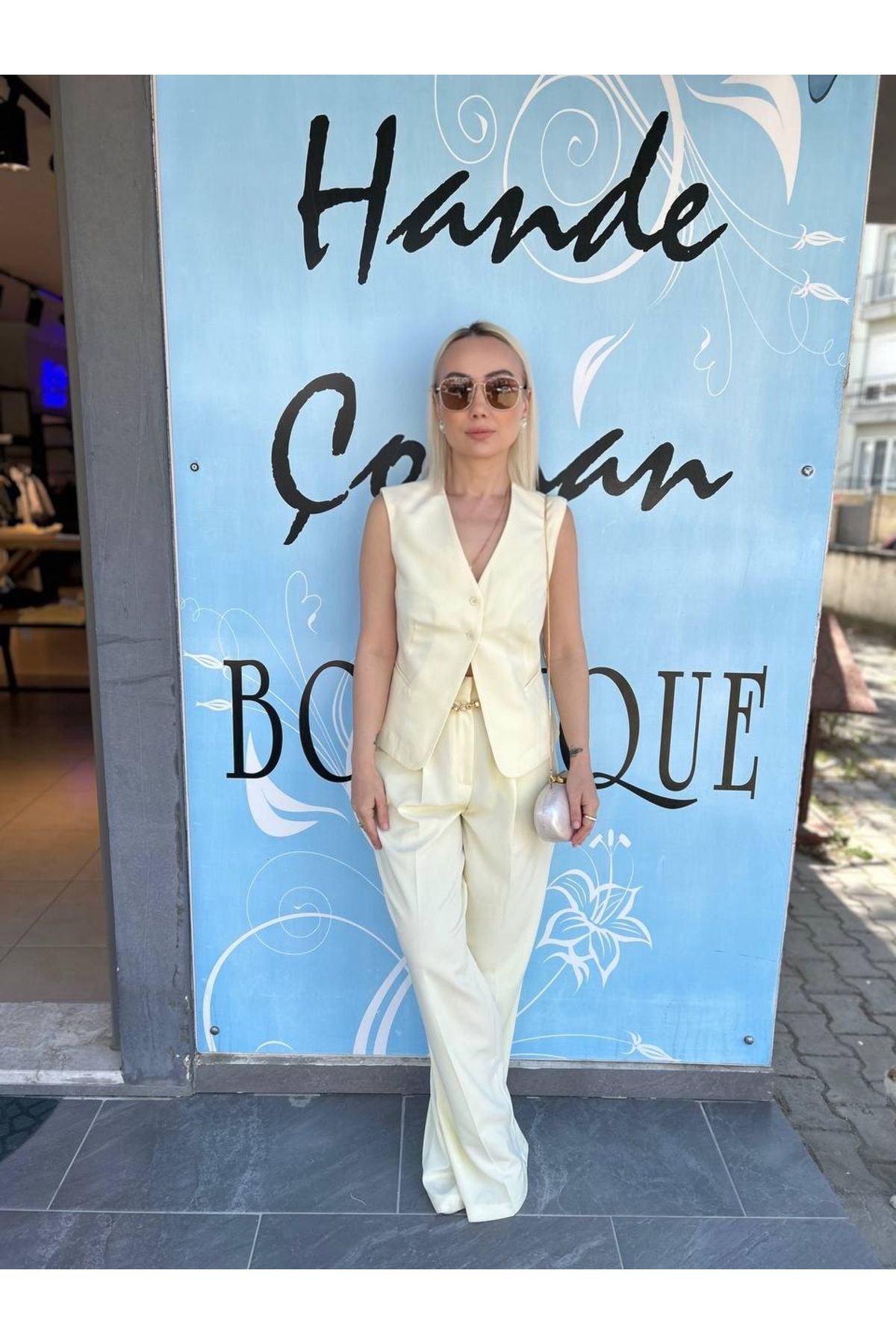 HANDE ÇOLPAN Sarı Yüksek Bel Palazzo Pantolon