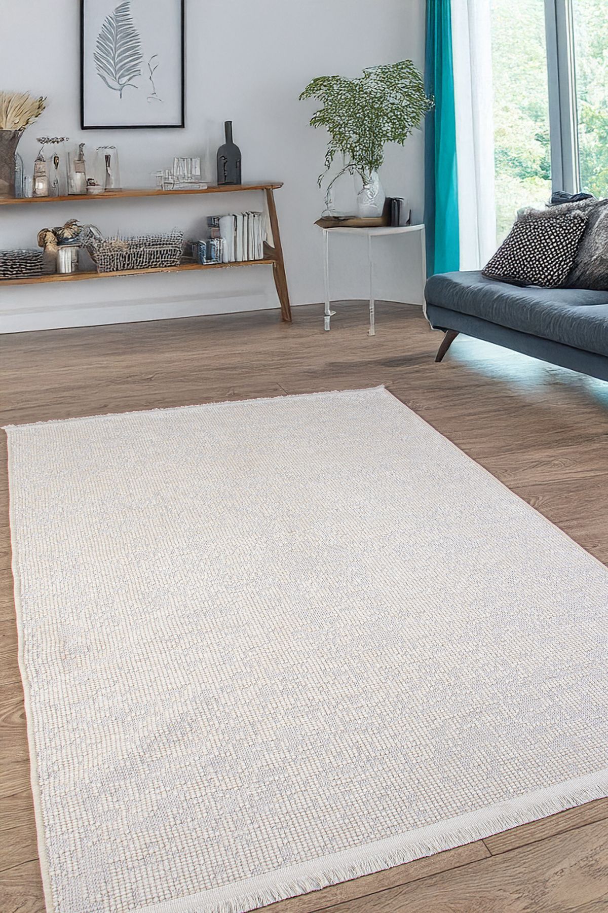 Serenest Home Beyaz Krem Şönil Kilim Salon Oturma Çocuk Odası Dokuma Makine Halısı Mutfak Hasır Sisal Yolluk
