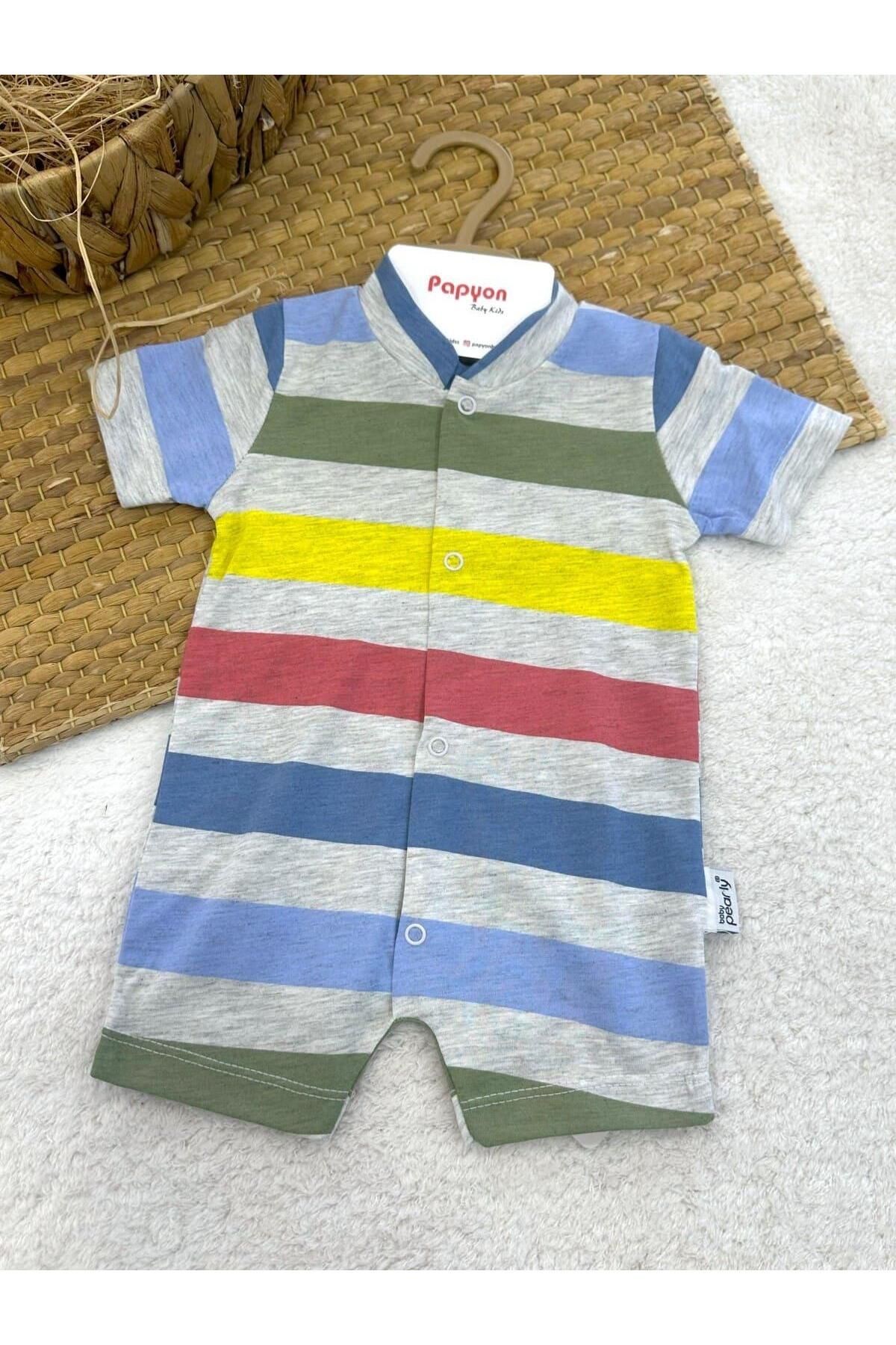 Papyon Baby Kids Geniş Çizgili Erkek Bebek Yazlık Tulum (3-6/6-9/9-12 Ay)