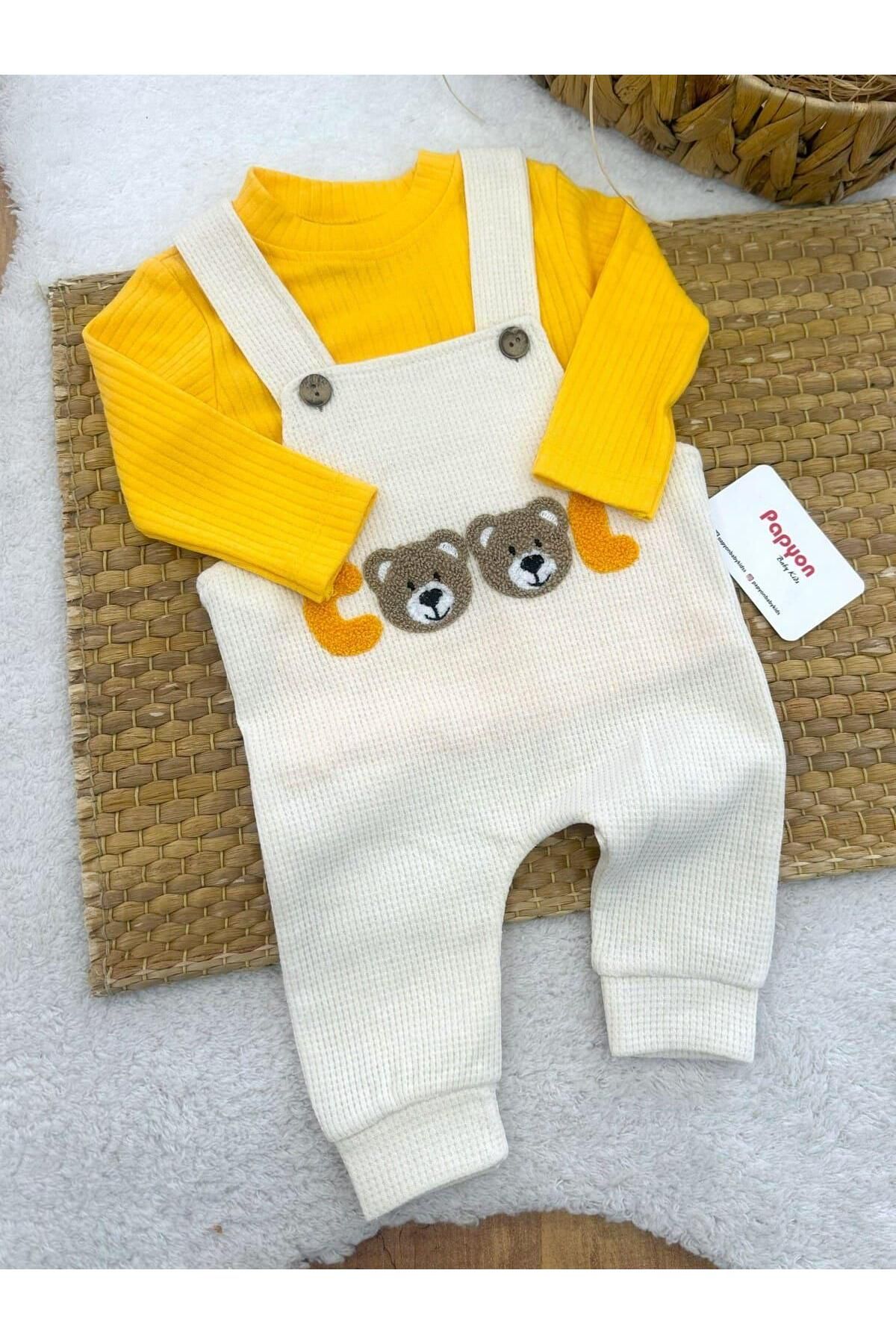 Papyon Baby Kids Fitilli Badili Süzene Cool Nakışlı Waffle Salopetli Erkek Bebek Takım (6-9/9-12/12-18/18-24 Ay)