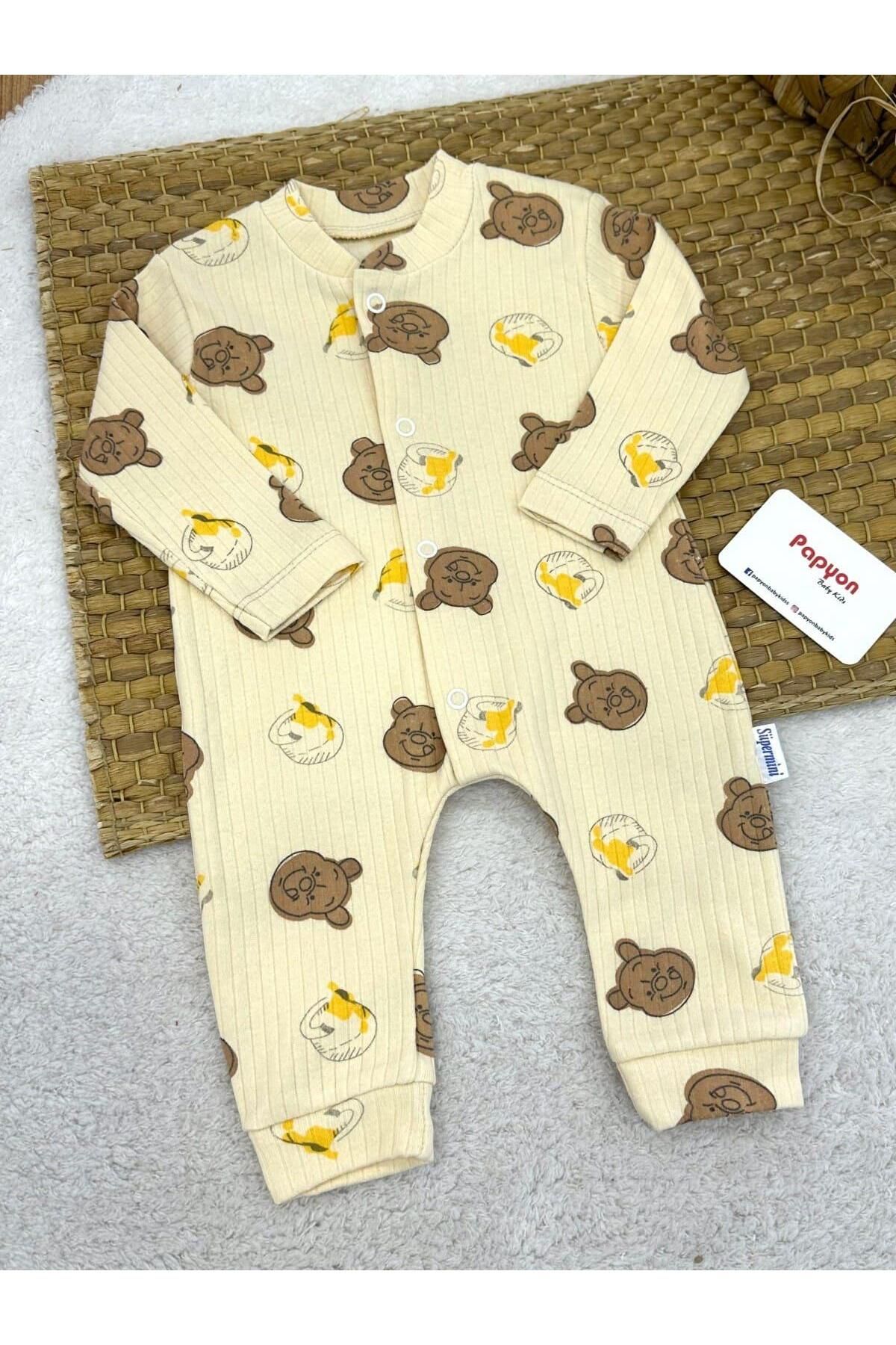 Papyon Baby Kids Winnie The Pooh Desenli Fitilli Erkek Bebek Tulum (0-3/3-6/6-9 Ay)