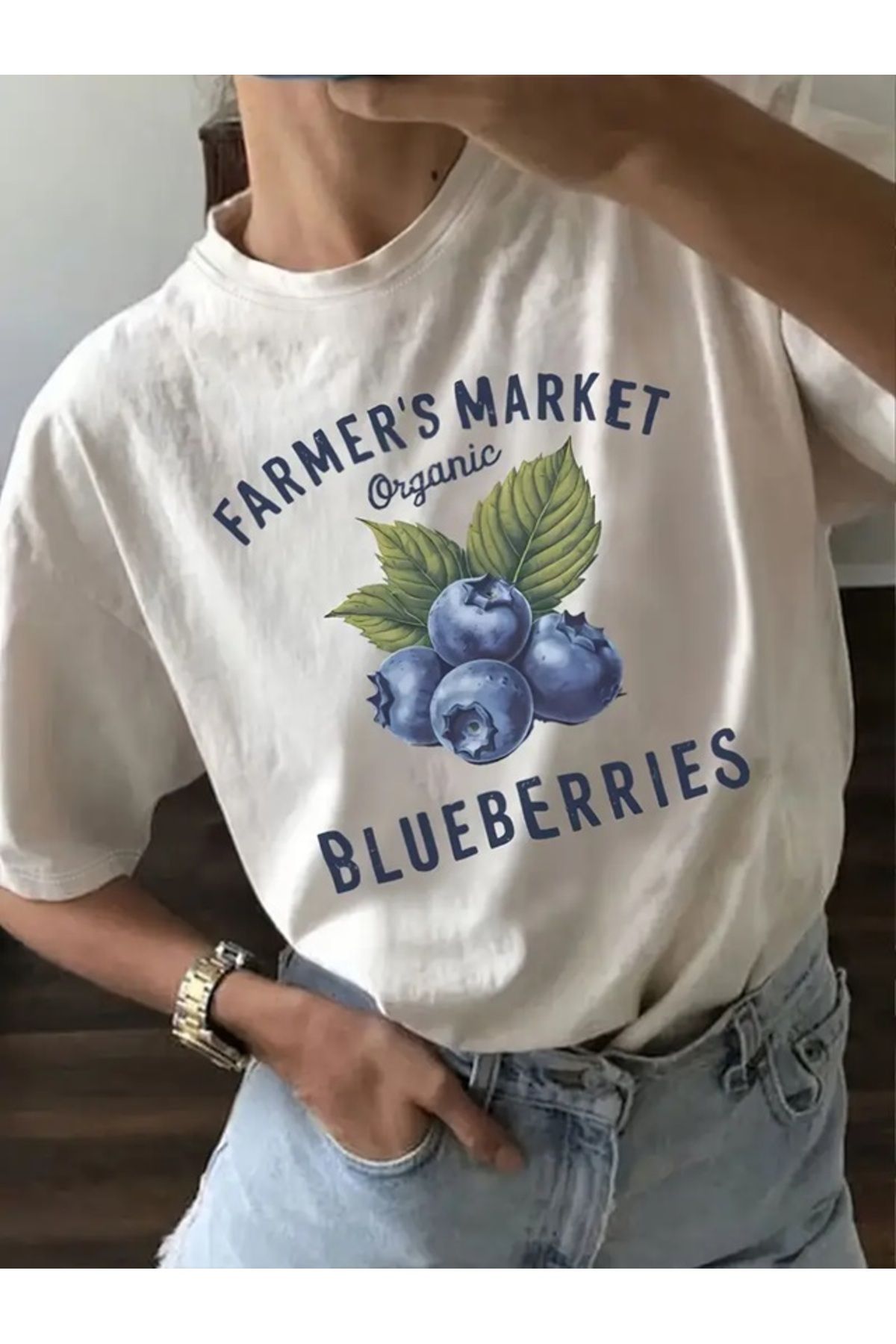 Touz Moda Blueberry Baskılı Unisex Oversize T-shirt