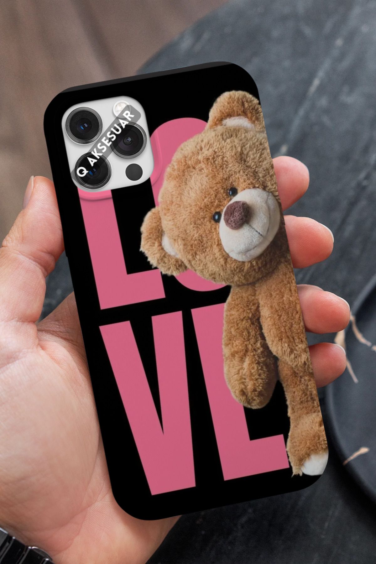 Q Aksesuar Huawei P20 Lite Uyumlu Love Ayıcık Tasarımlı Premium Telefon Kılıfı