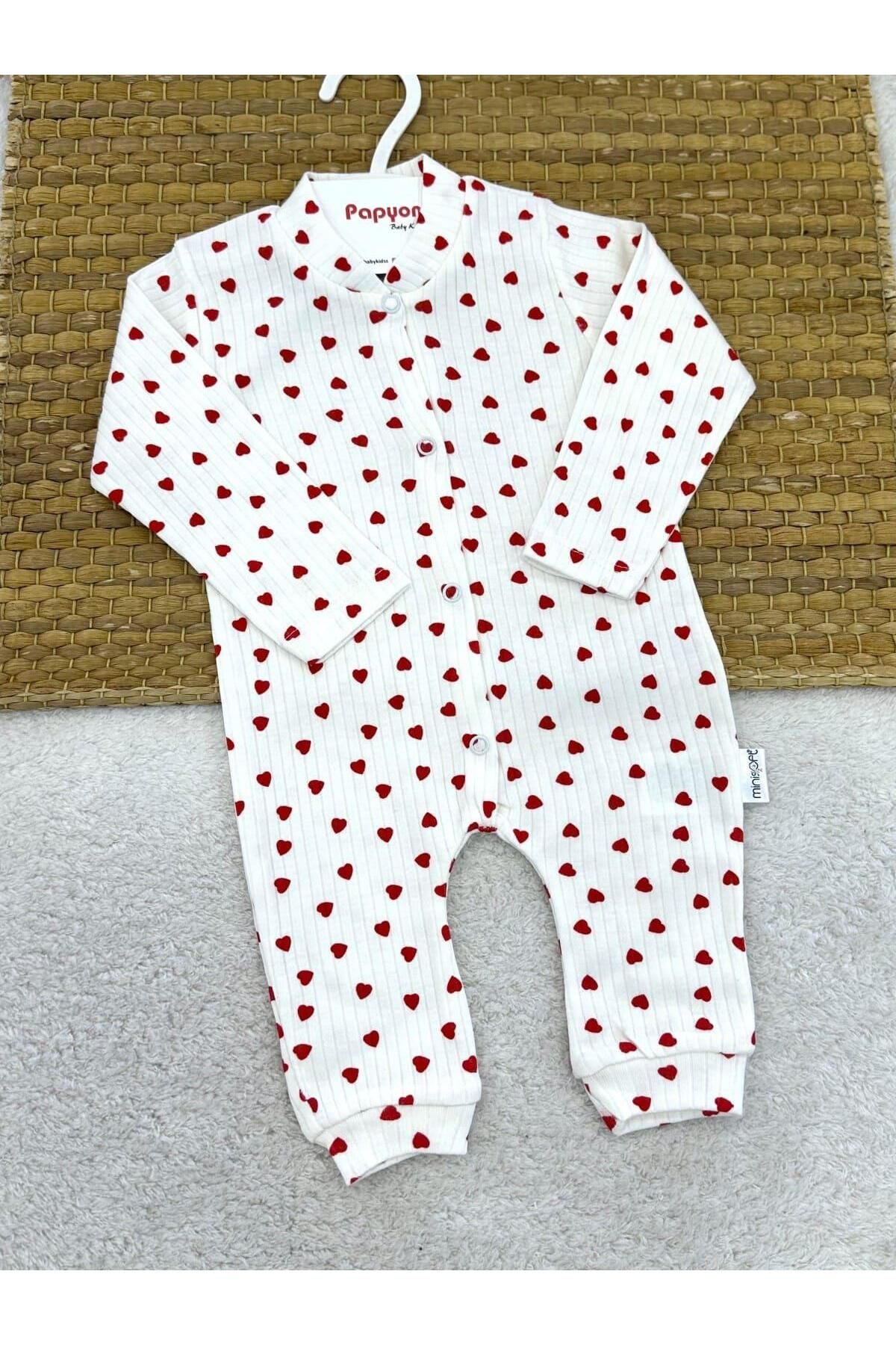 Papyon Baby Kids Minik Kalp Desenli Fitilli Kız Bebek Patikli Tulum (0-3/3-6/6-9 Ay)