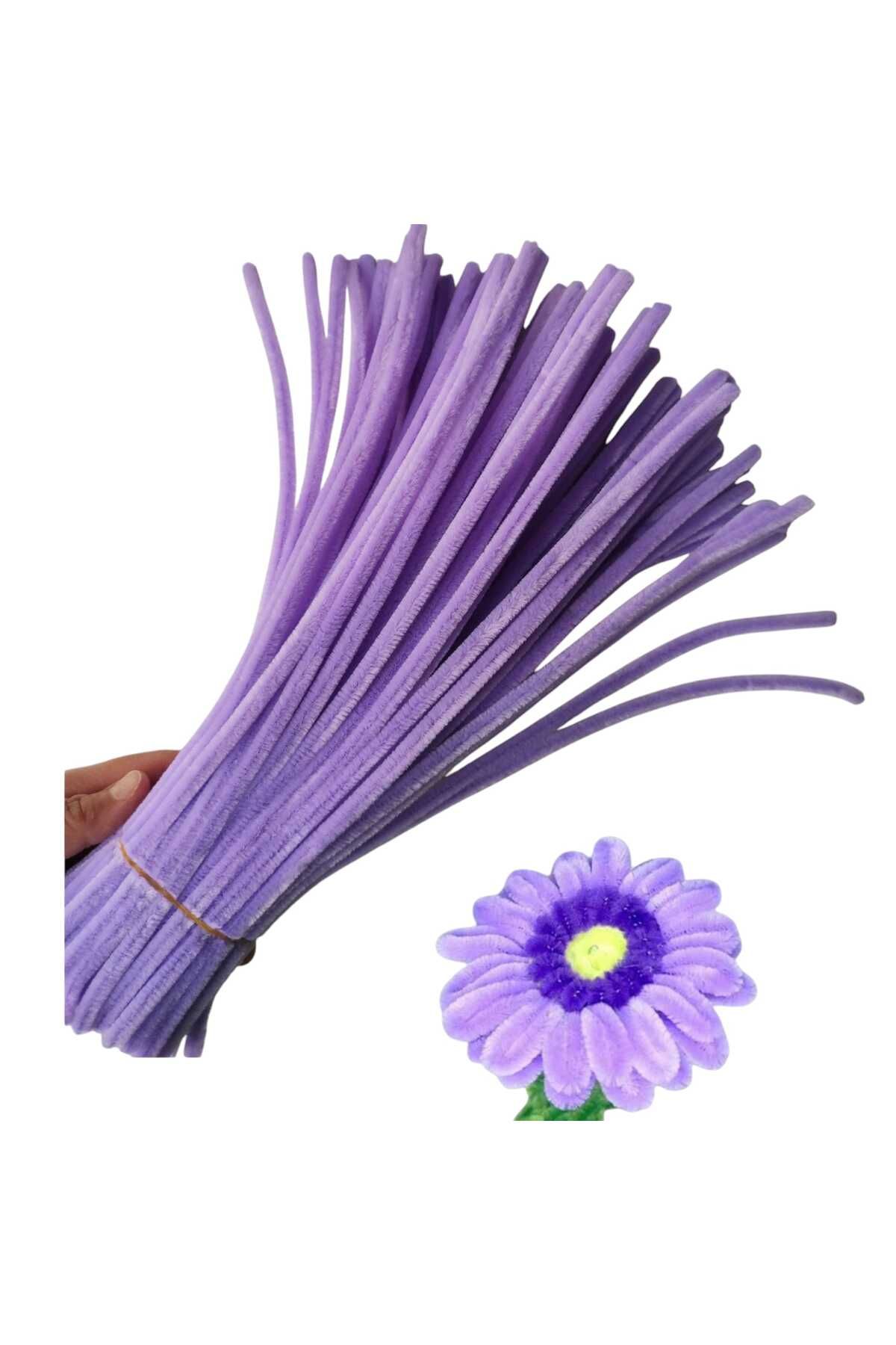 Butik 25'li Açık Mor Renkli Şönil, Eğitici Şönil Seti, Tüylü Tel, 30 Cm 6mmv