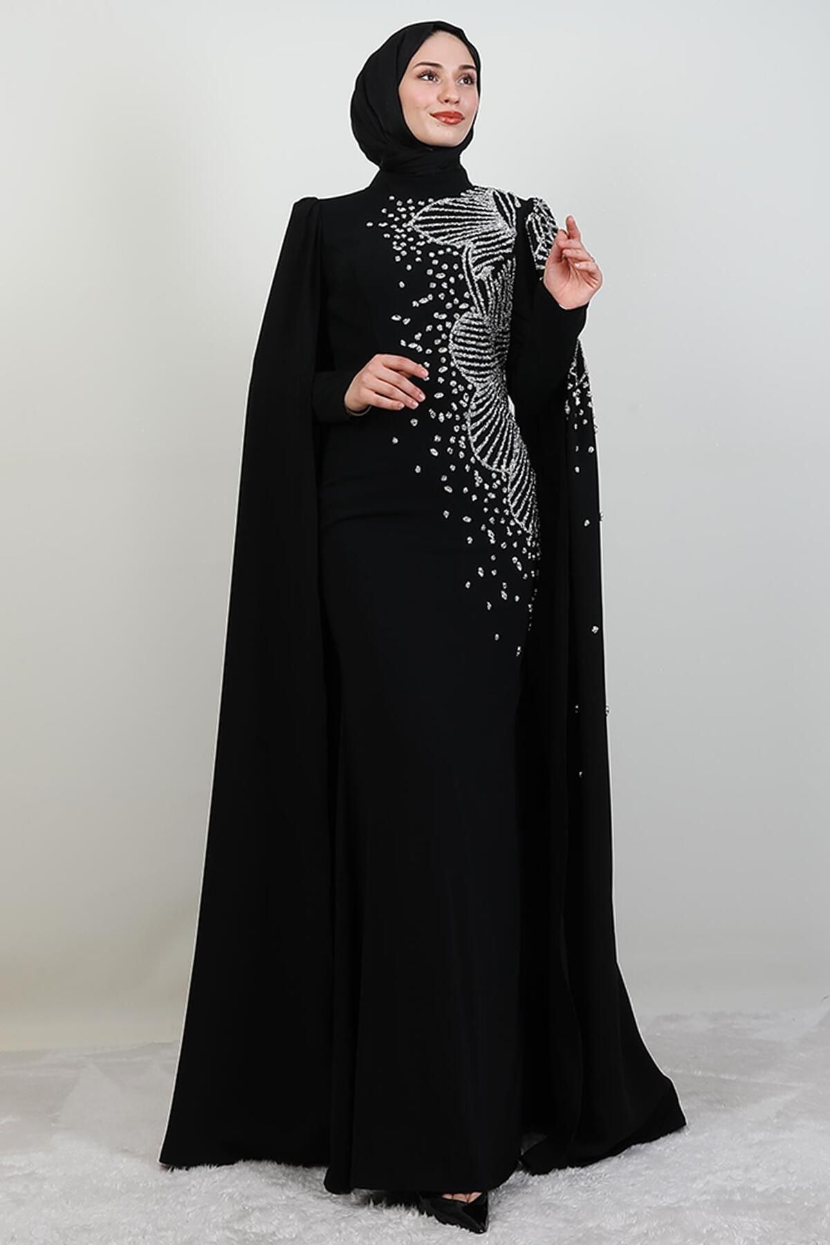 GİYZAMİLA Adriana Taşlı Abiye Siyah