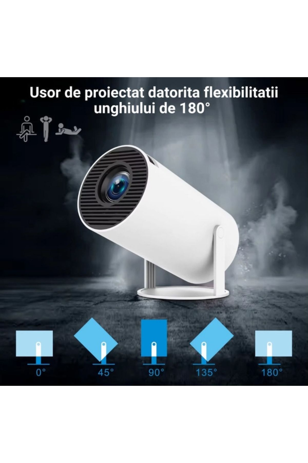 varioshop-Videoproiector Portabil Smart 4K VarioShop®, 1200 lumeni, Wi-Fi 2.4/5G/BT4.1, Bluetooth 5.0, Sistem 4