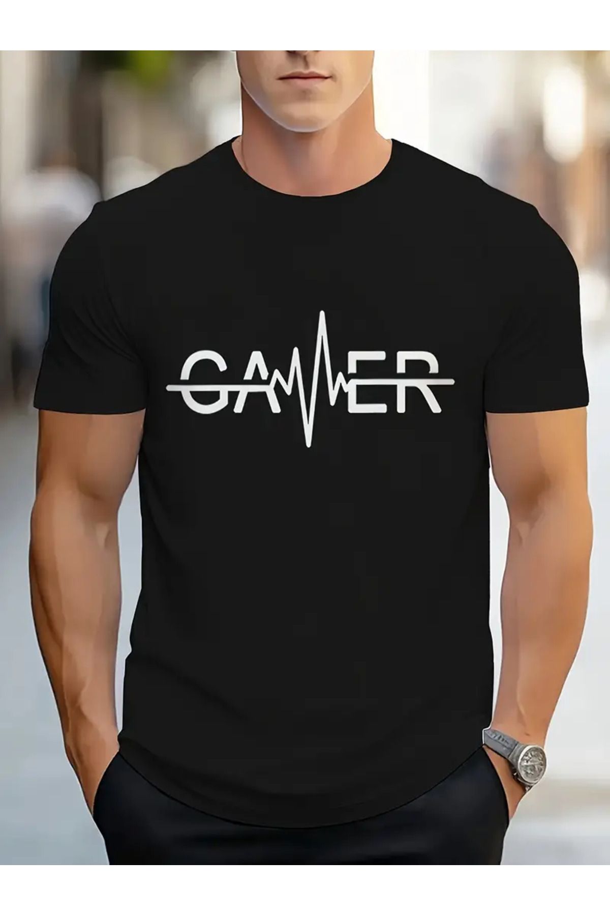 LUNAVISTA Gamer Baskılı Bisiklet Yaka Kısa Kol T-shirt