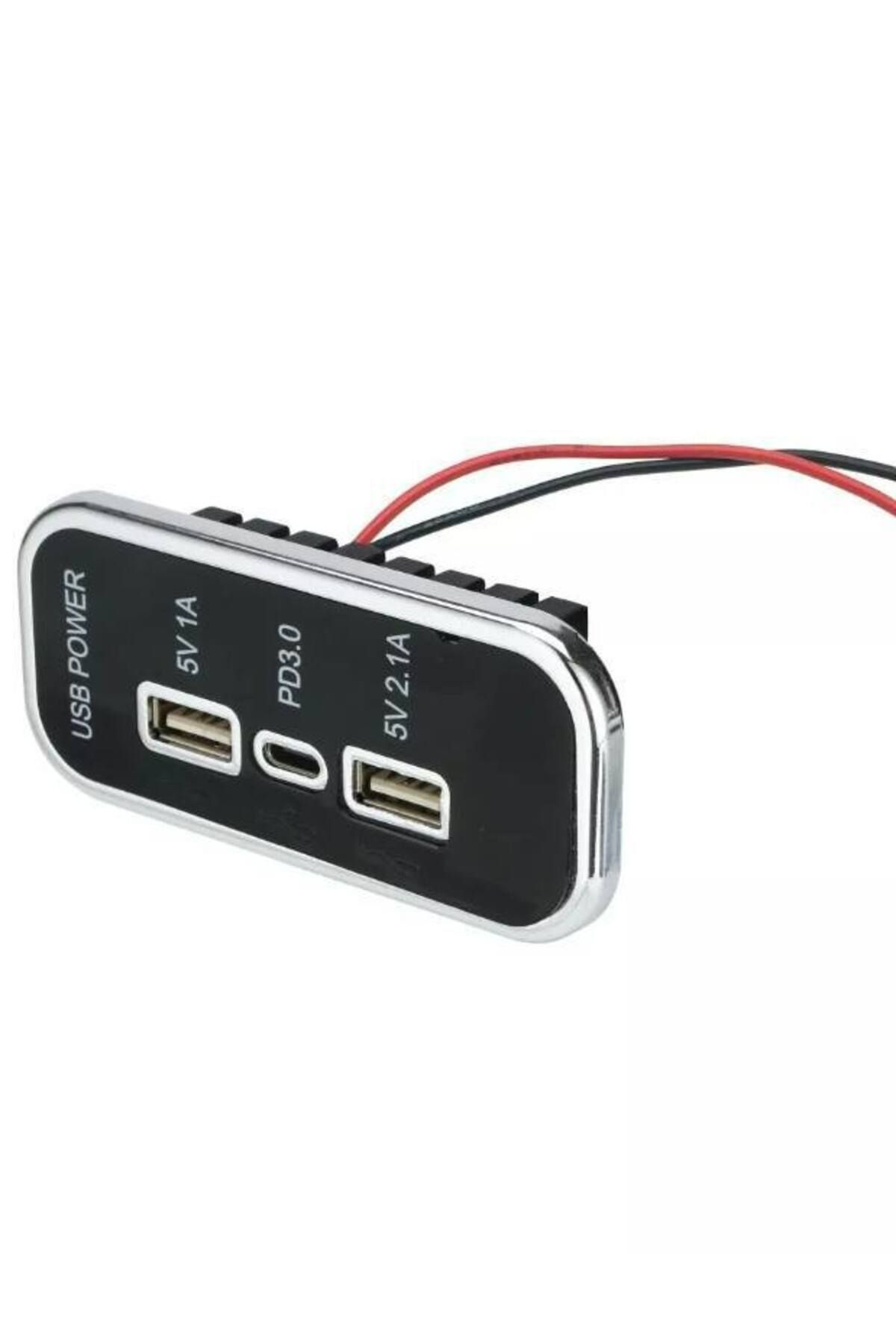 Hasyılmaz Type-C USB 3 Portlu Araç Şarj Soketi Adaptörü 12V-24V