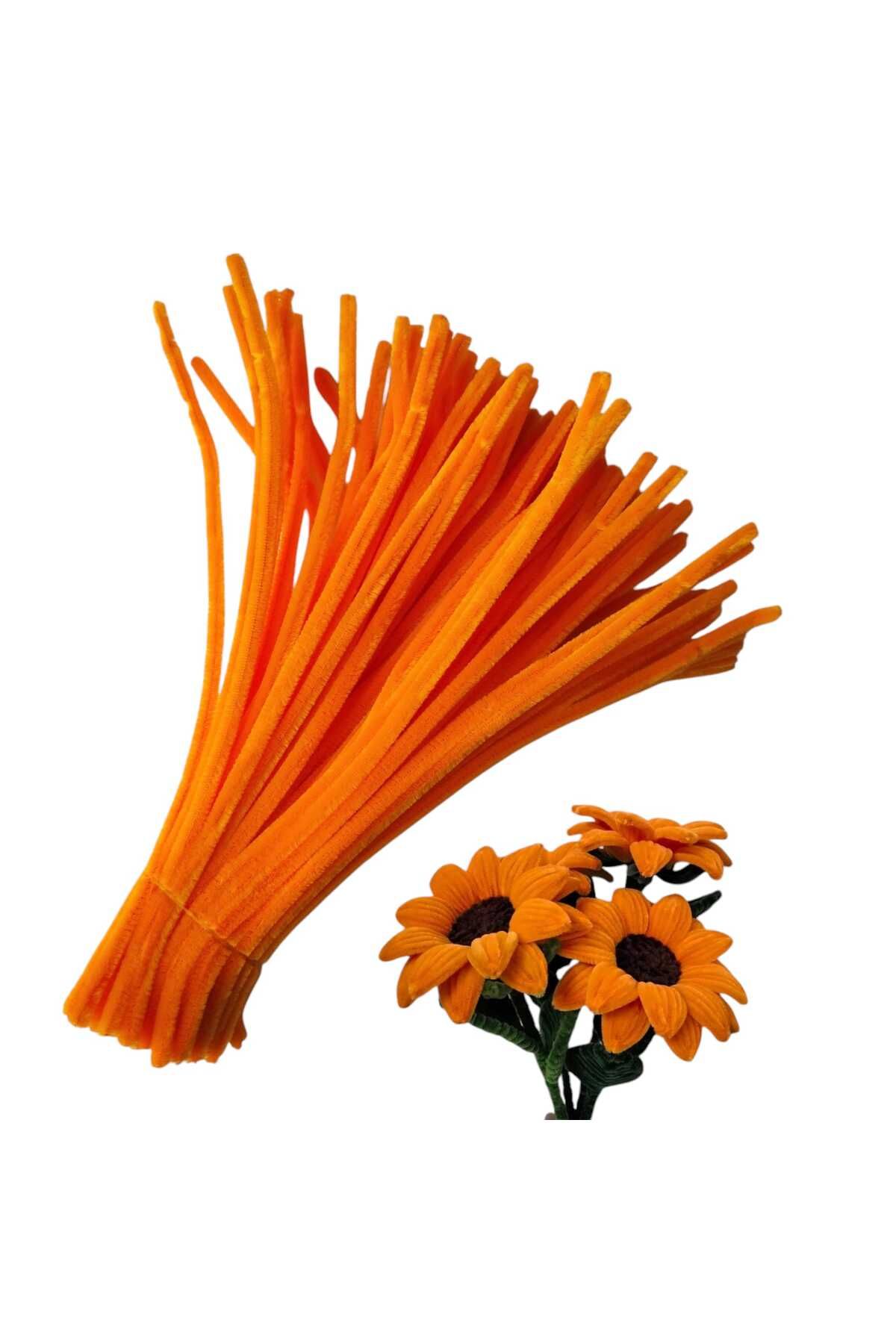 Butik Heryer.ciceklenir 25'li Turuncu Renkli Şönil, Eğitici Şönil Seti, Tüylü Tel, 30 Cm 6mmv