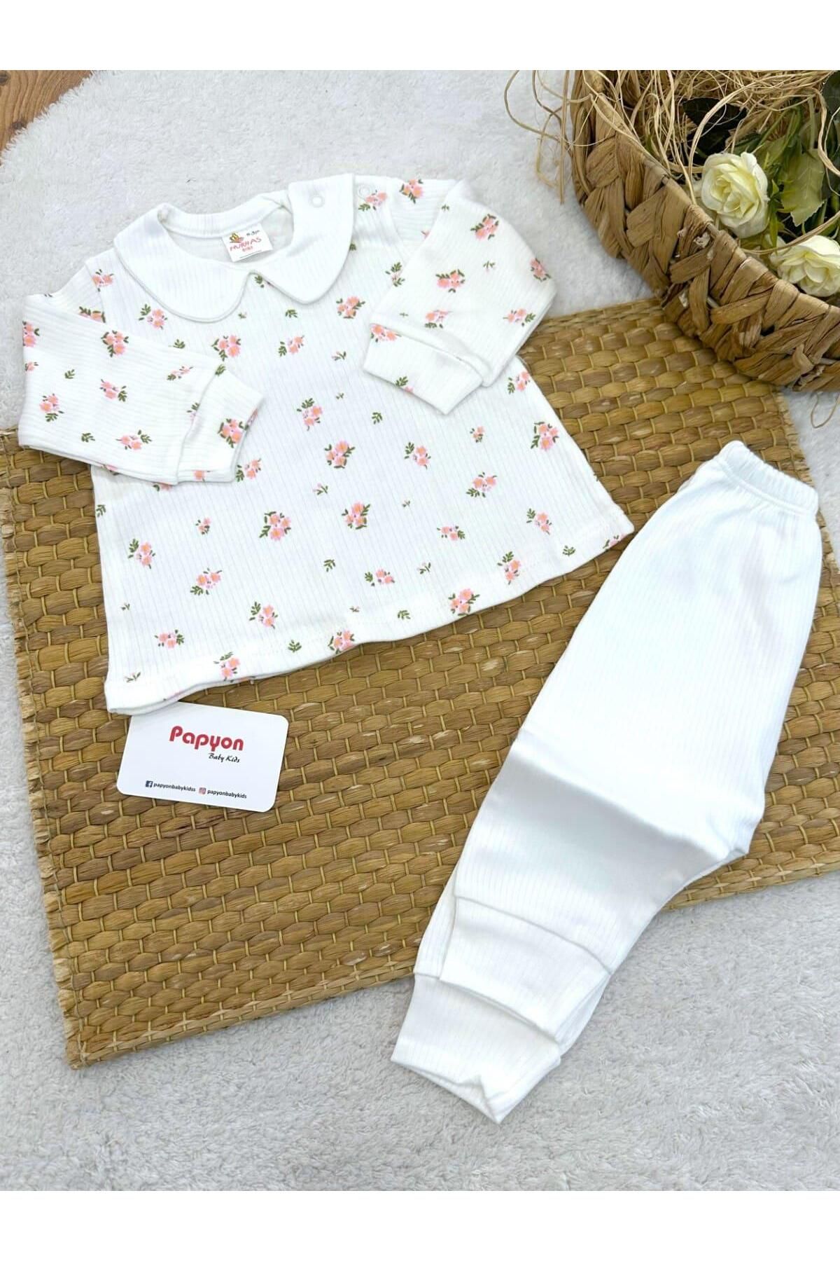 Papyon Baby Kids Çiçek Baskılı Omuzdan Patlı Kız Bebek Takım (0-3/3-6 Ay)