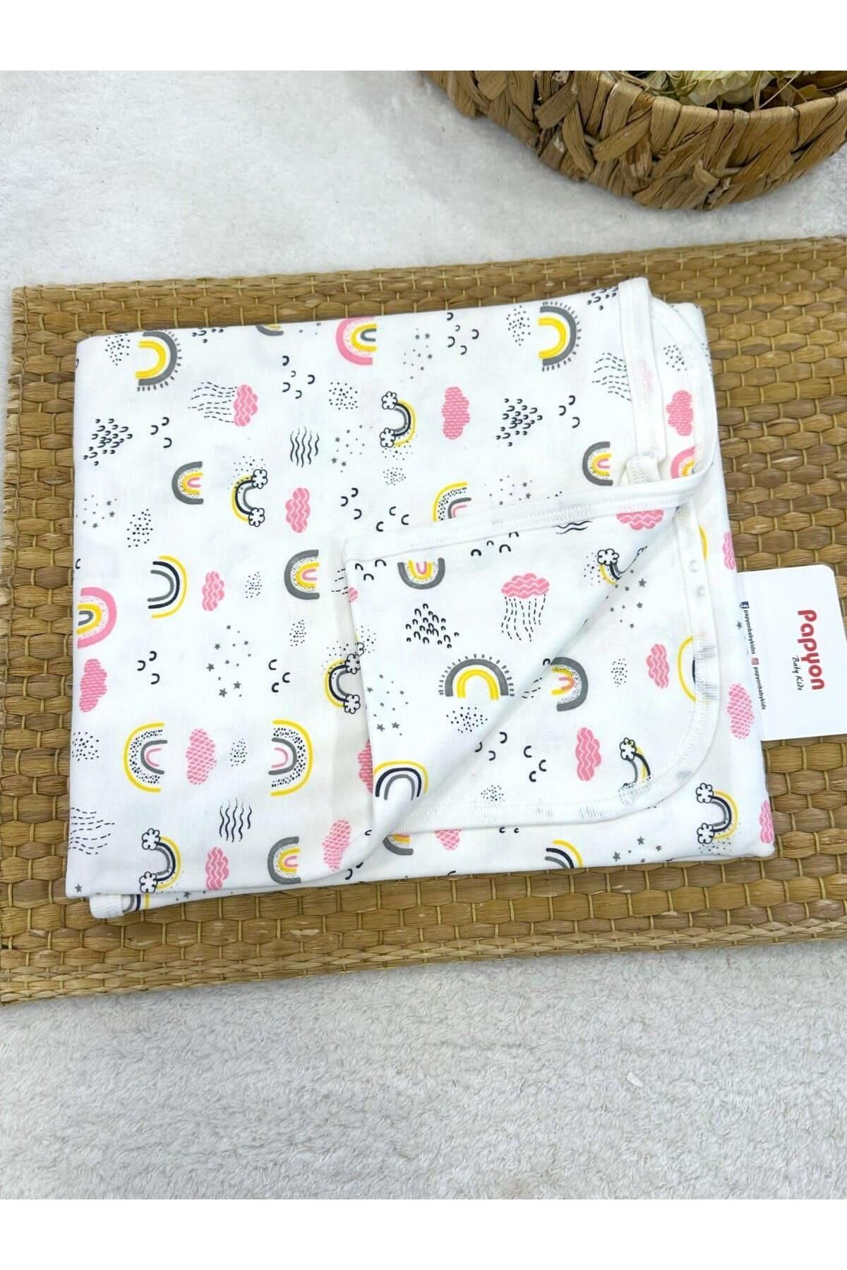 Papyon Baby Kids Gökkuşağı Desenli Çift Katlı Penye Bebek Battaniyesi 80X90 Cm