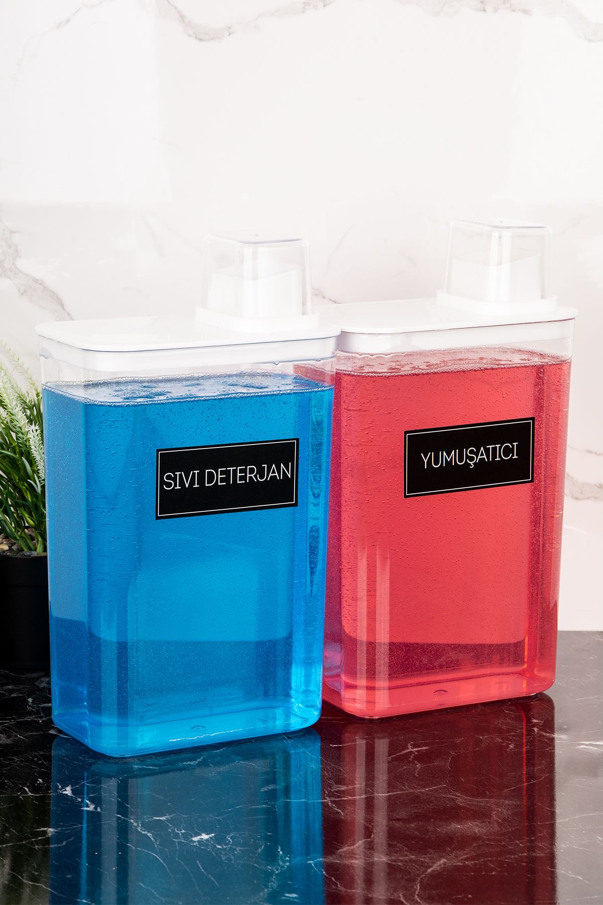 Dolkin Home 2li Kendinden Ölçekli Deterjanlık Kutusu Seti Sıvı Deterjan Yumuşatıcı Etiketli 3000 ml