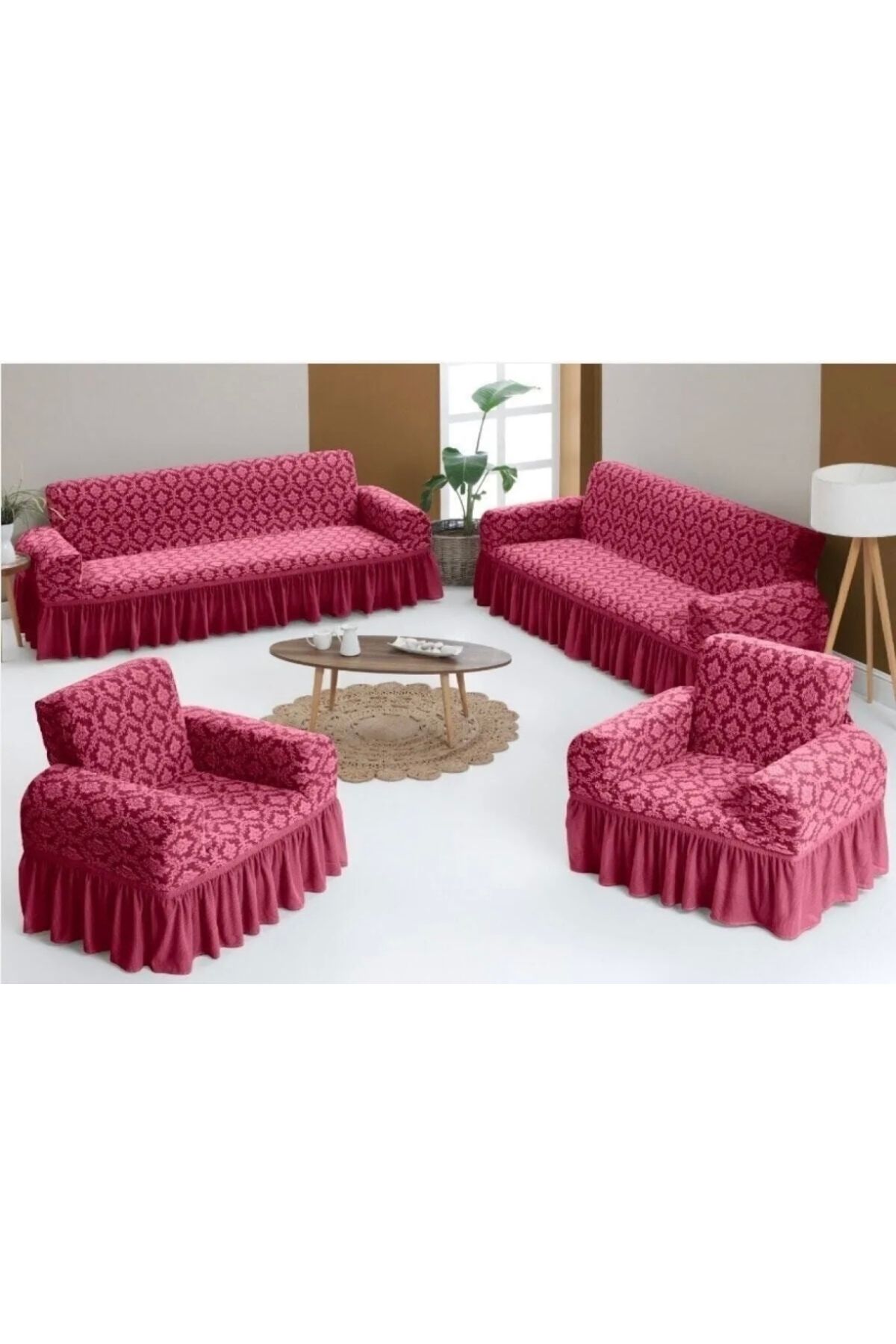 Muensu 3*2*1*1 Osmanlı Desen Jakarlı Koltuk Örtüsü Takımı, Çekyat Takımı