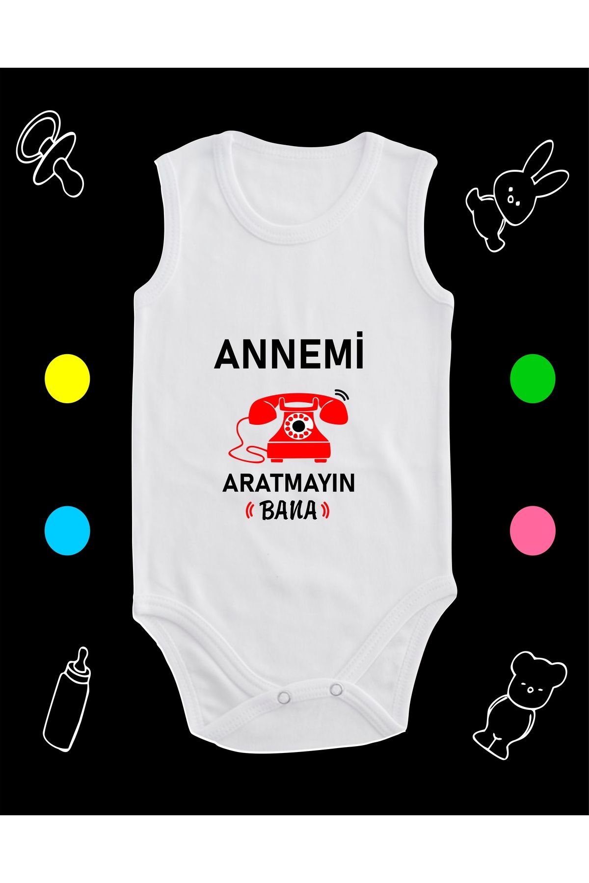 enmalife Pamuklu Annemi Aratmayın Nostalji Telefon Baskılı Penye Bebek Body Çıtçıtlı Badi Zıbın AABES117