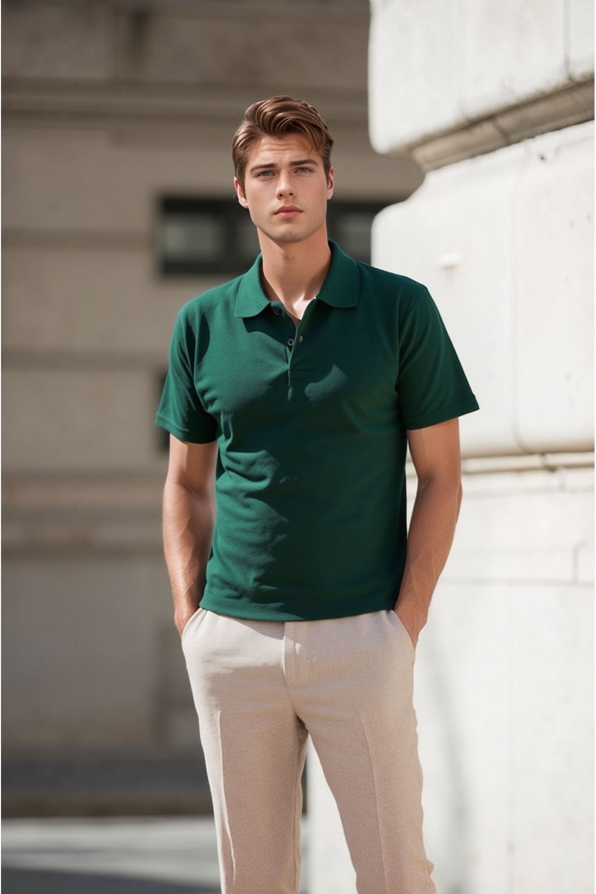 ROZELT Erkek Koyu Yeşil Pamuklu Polo Yaka T-shirt