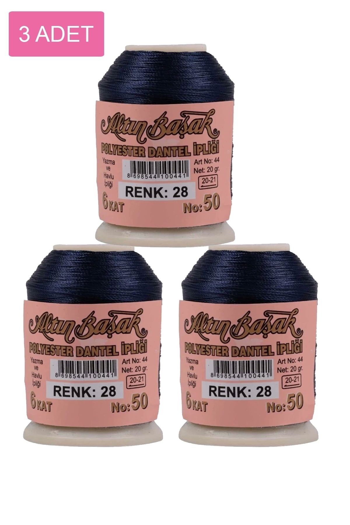PRATİKOBA 3 Adet Altınbaşak Oya ve Dantel İpi 20 gr - Royaleks - No: 028