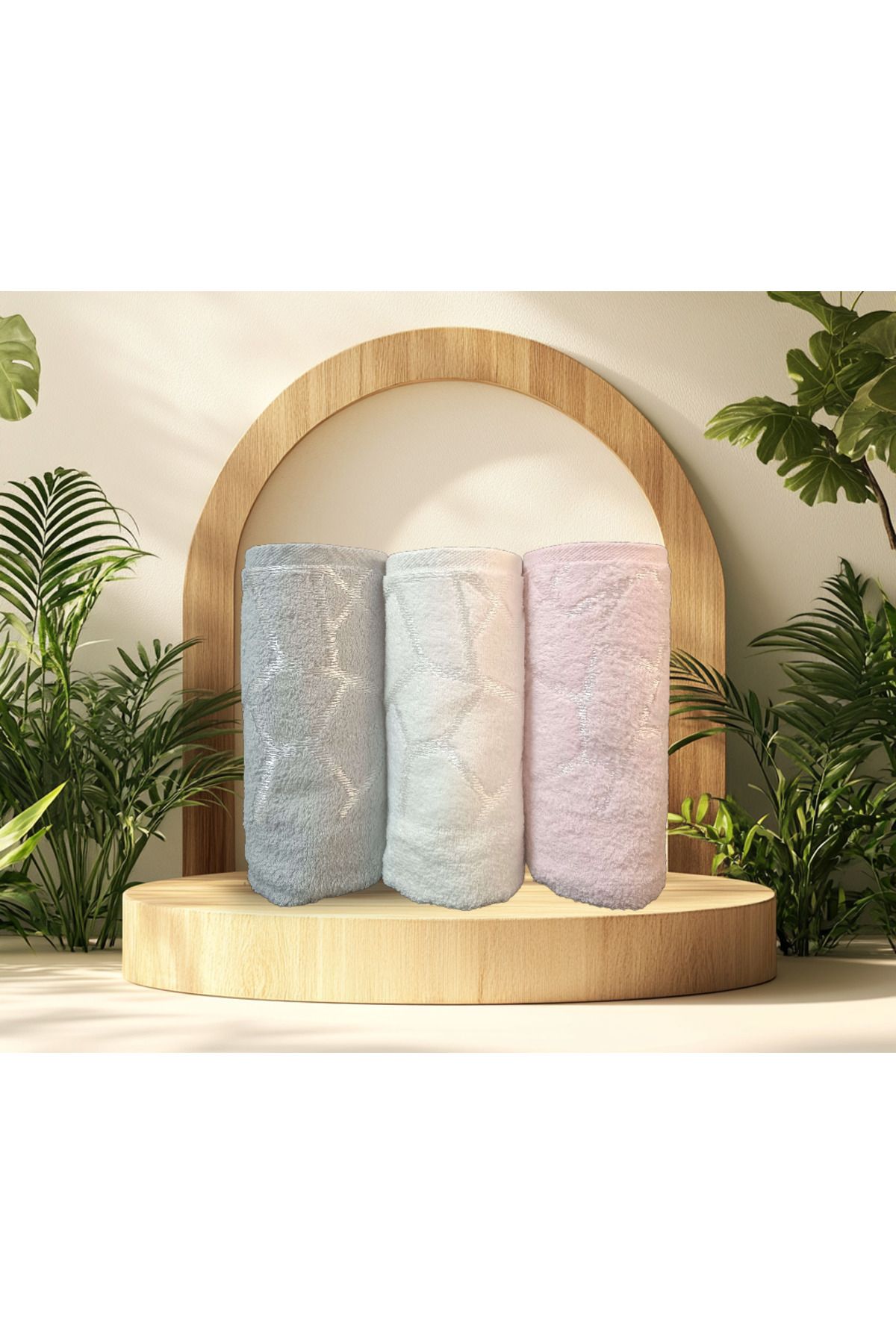 havloom Taş Desenli 50*90 cm El Havlusu - Yüz Havlusu - Baş Havlusu 3'lü Set Pembe