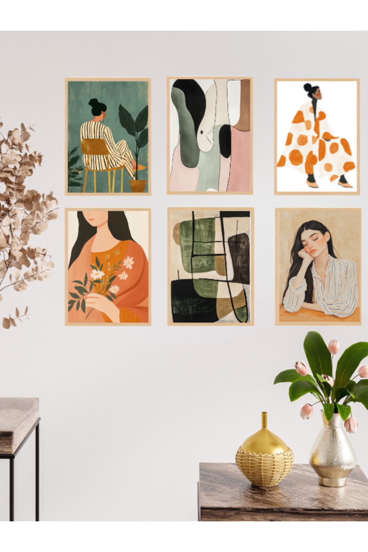 Tuba Decor 6 Parça Çerçeve Görünümlü MDF bohem Tablo Seti