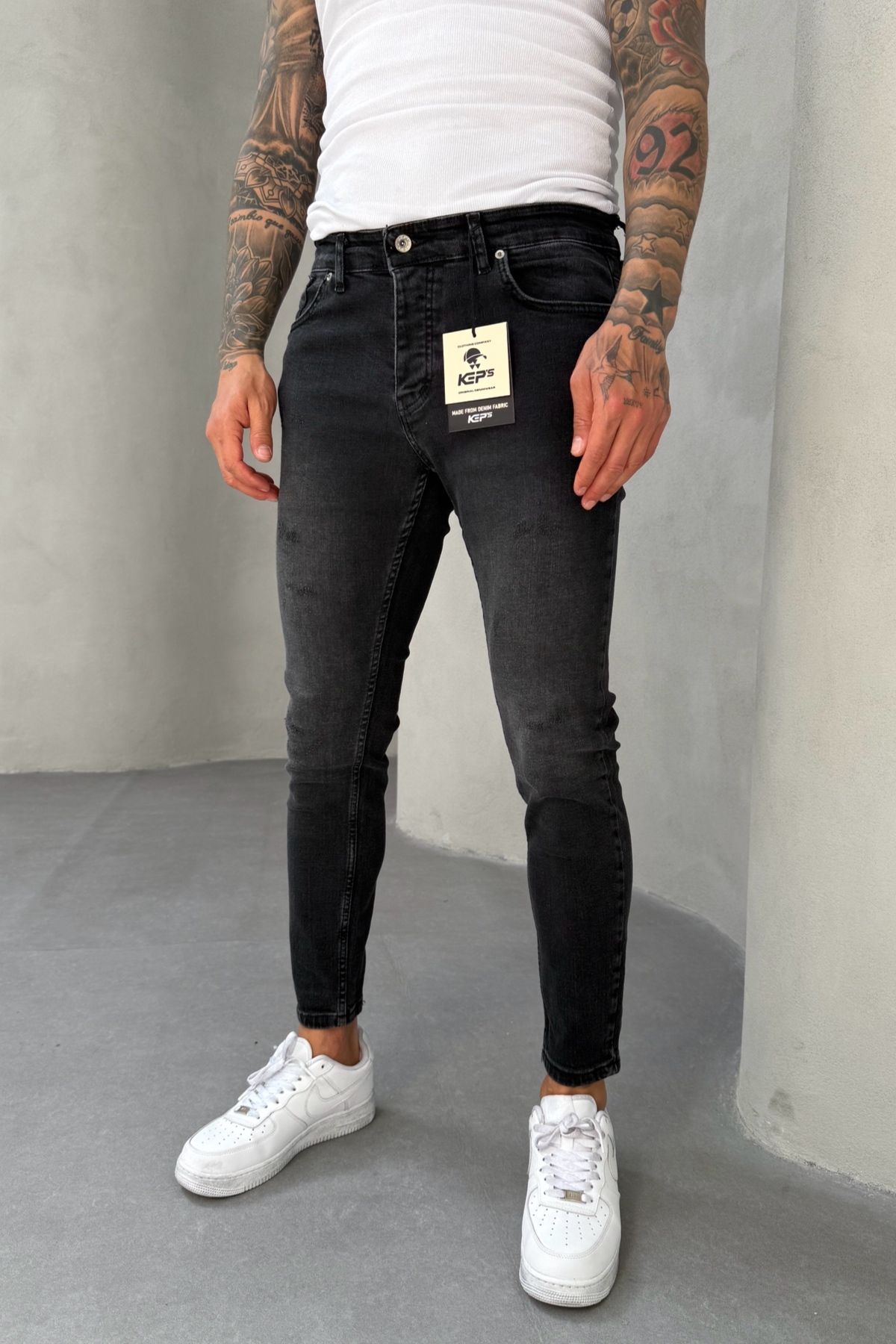 MADZEYMODA Slim Fit Dar Kesim Likralı Denim Kumaş Yırtık Detaylı Füme Erkek Jean Kot Pantolon KE-762
