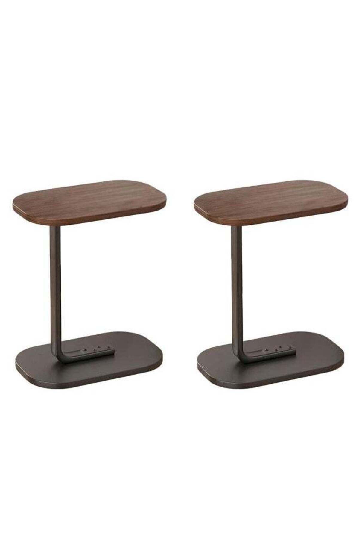 Taimi-2pieces C-Shaped Side Table Elegant Design with Metal 45x30x63cm-Brown Color With Black Frame 2