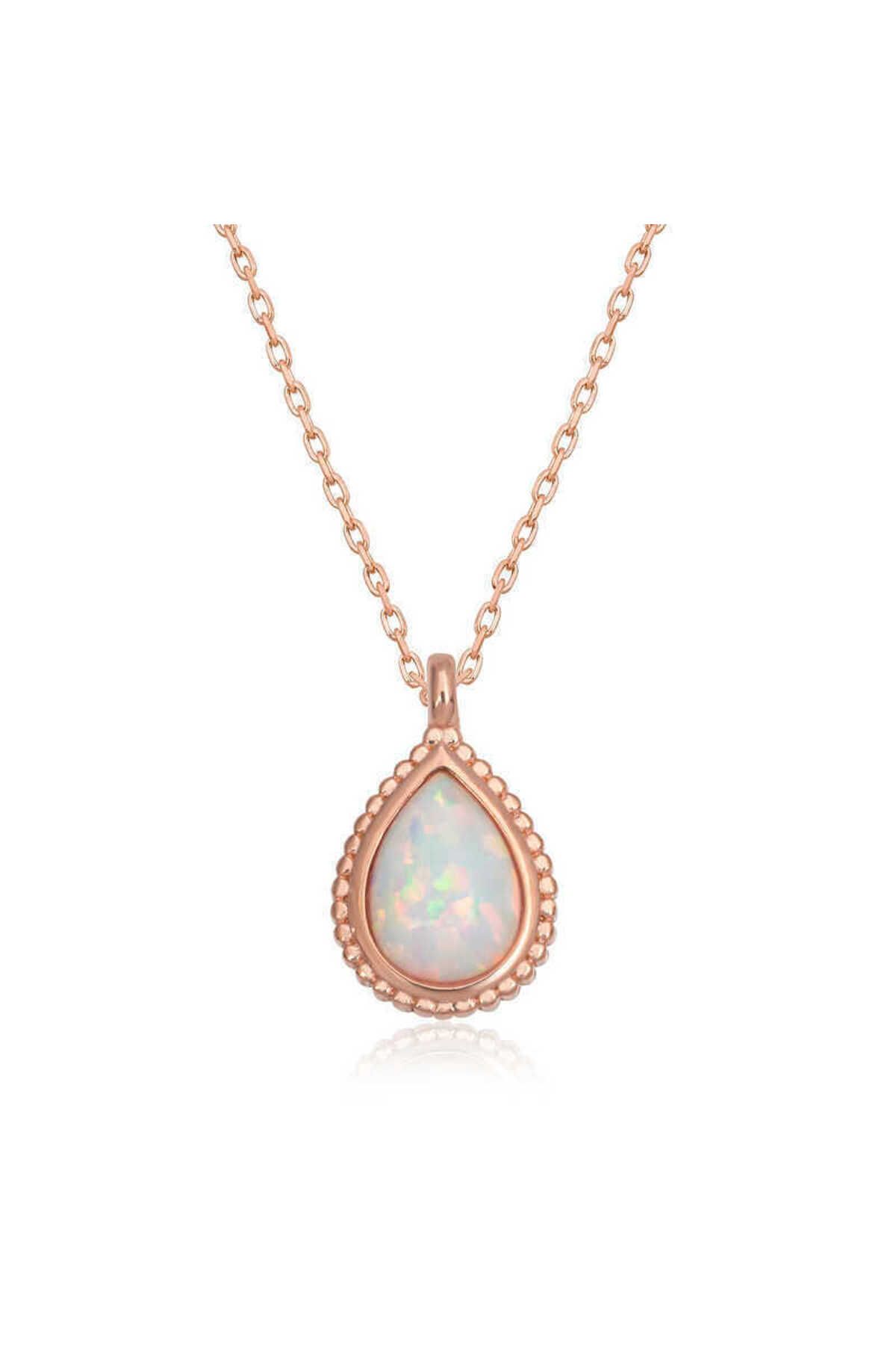 Emperium Gümüş Rose Damla Beyaz Opal Taşlı Kadın Kolye