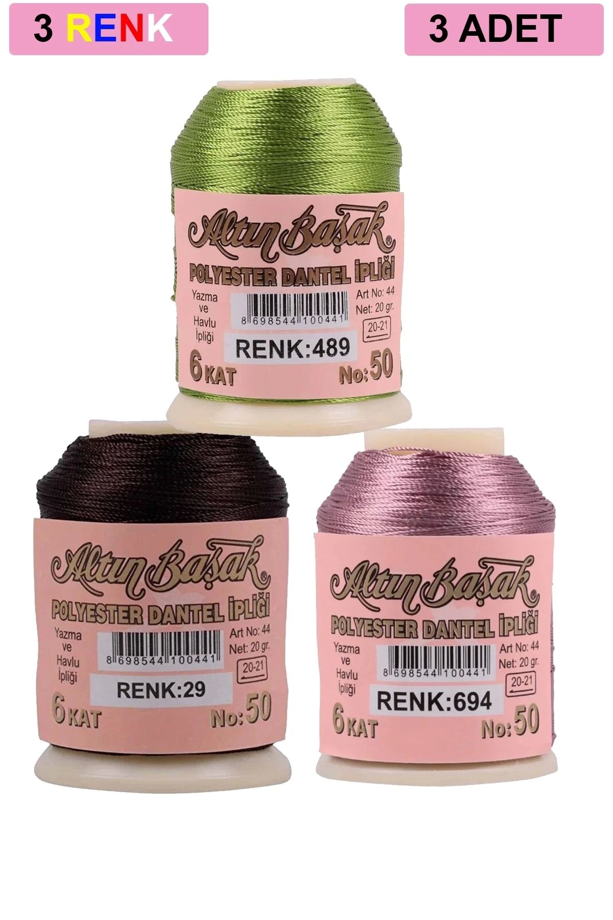 PRATİKOBA 3 Adet Altınbaşak Oya ve Dantel İpi 20 gr - Royaleks - No: 029 - 694 - 489